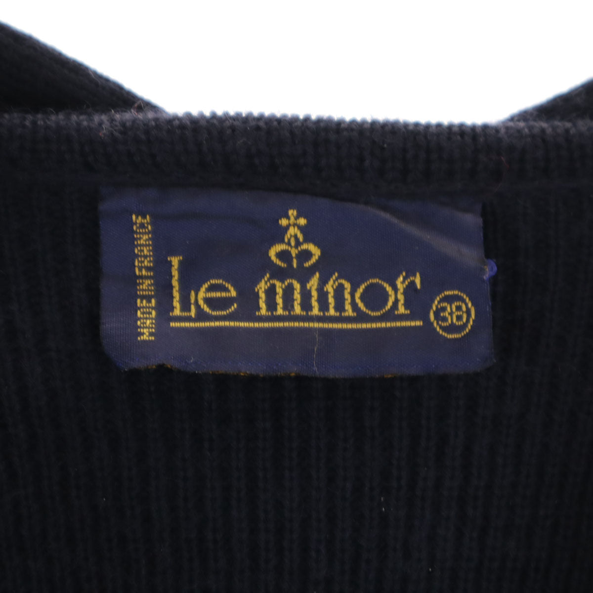 Le Minor ルミノア 90s フランス製 オールド 長袖 ニットカーディガン 38 ネイビー レディース