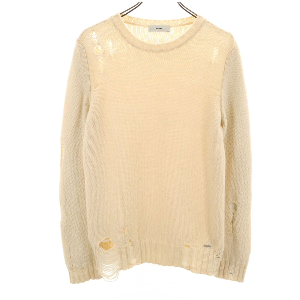 DIESEL ディーゼル イタリア製 アルパカブレンド 長袖 ダメージ加工 セーター オフホワイト ニット メンズ