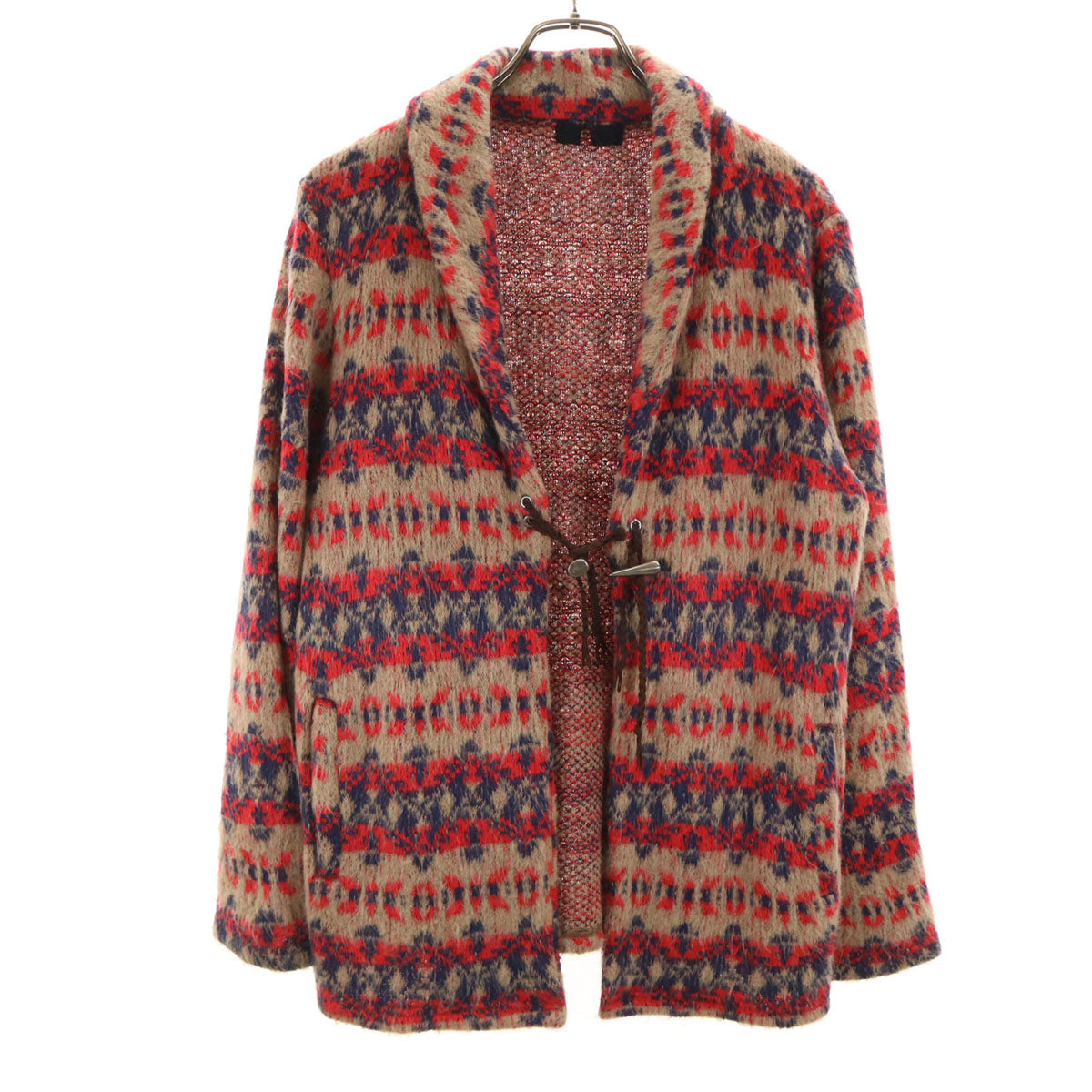 ueno-shokai 上野商会 日本製 総柄 長袖 ショールカラー ニット カーディガン M レッド系 メンズ