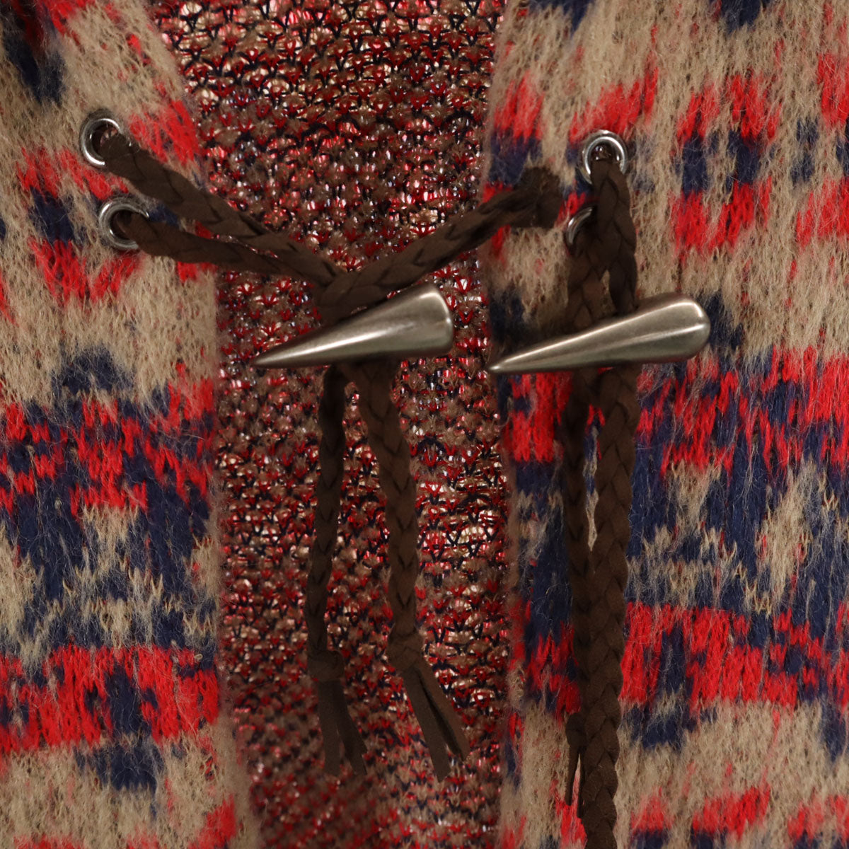 ueno-shokai 上野商会 日本製 総柄 長袖 ショールカラー ニット カーディガン M レッド系 メンズ