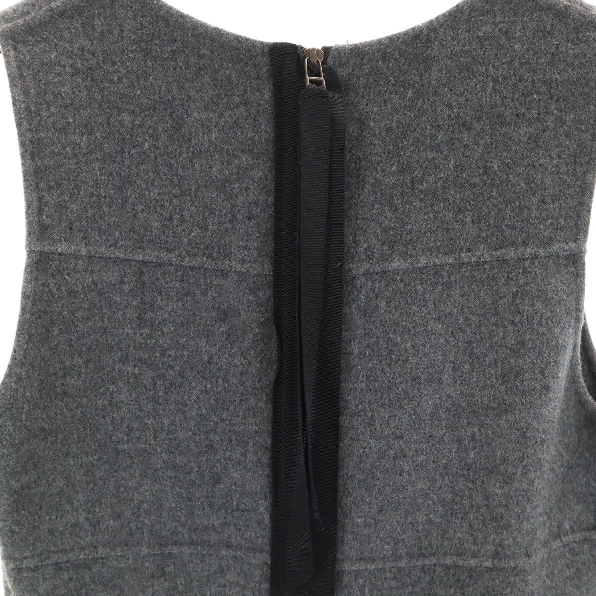 LANVIN ランバン ウールブレンド ノースリーブ Vネック ワンピース 36 グレー レディース