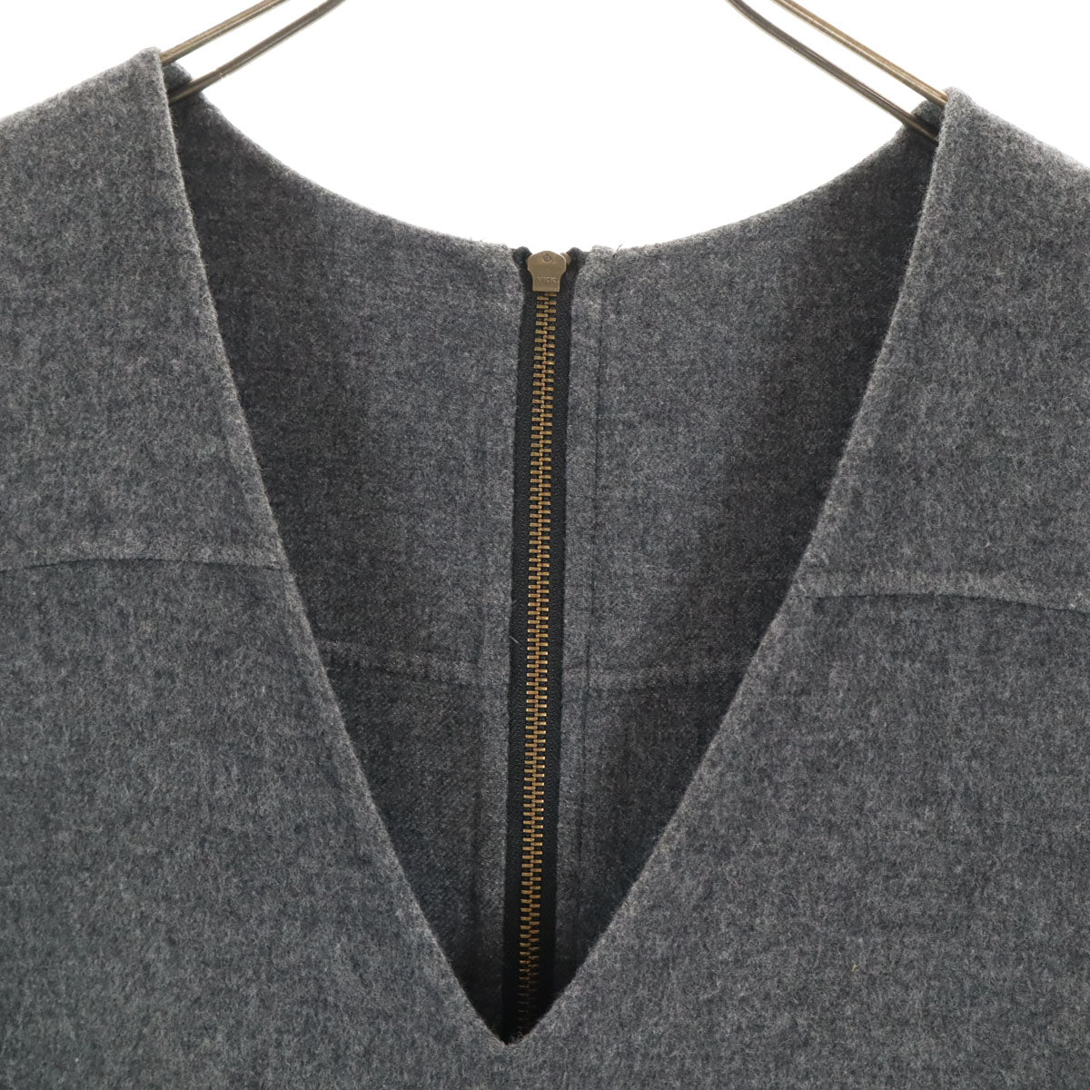 LANVIN ランバン ウールブレンド ノースリーブ Vネック ワンピース 36 グレー レディース