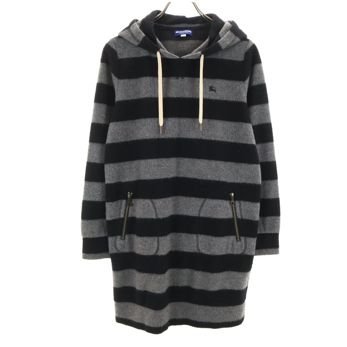 BURBERRY BLUE LABEL ボーダー ニットパーカー ファー付き38 BURBERRY BLUE LABEL バーバリーブルーレーベル ウールブレンド