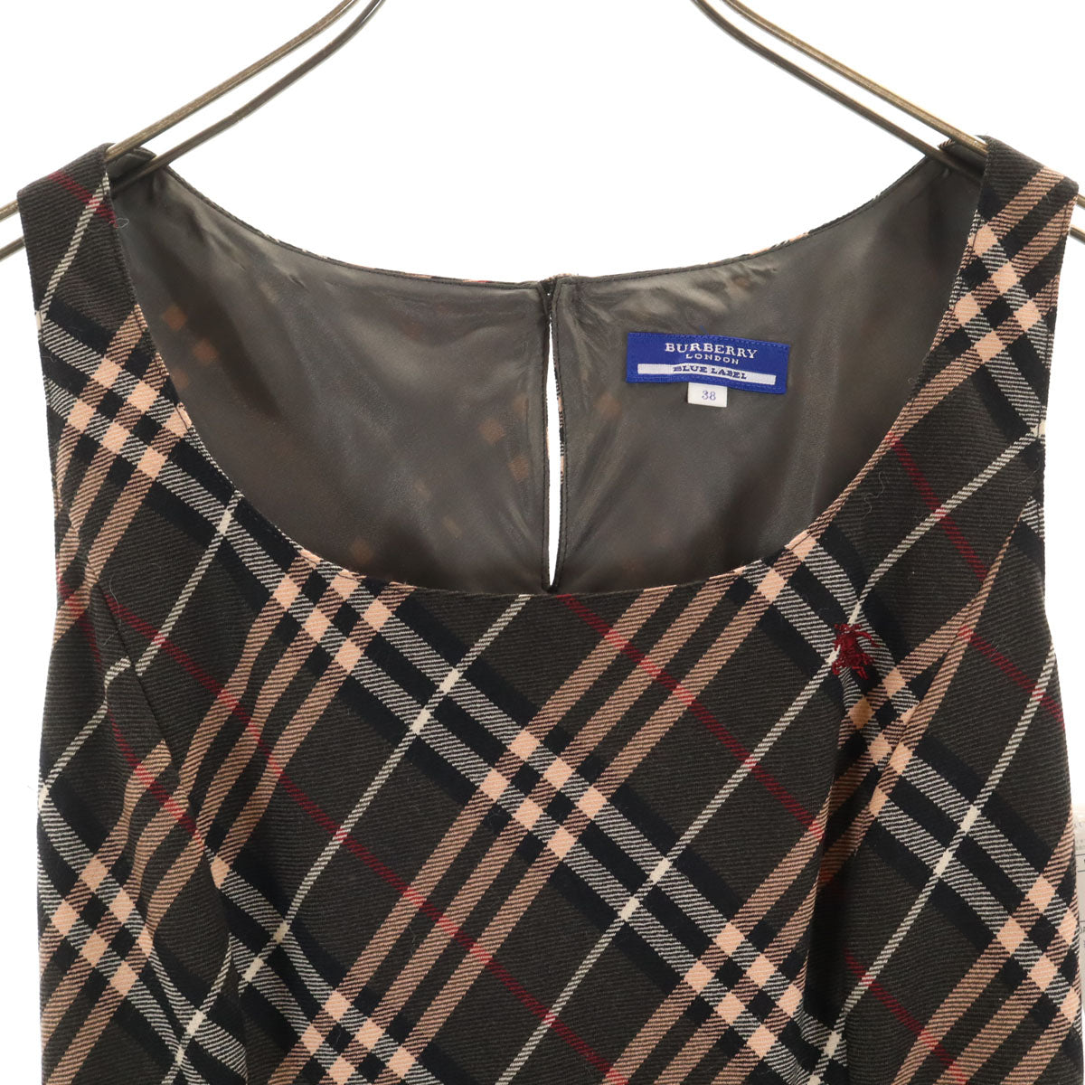 BURBERRY BLUE LABEL バーバリーブルーレーベル 日本製 ノースリーブ ワンピース 38 ブラウン 三陽商会 レディース
