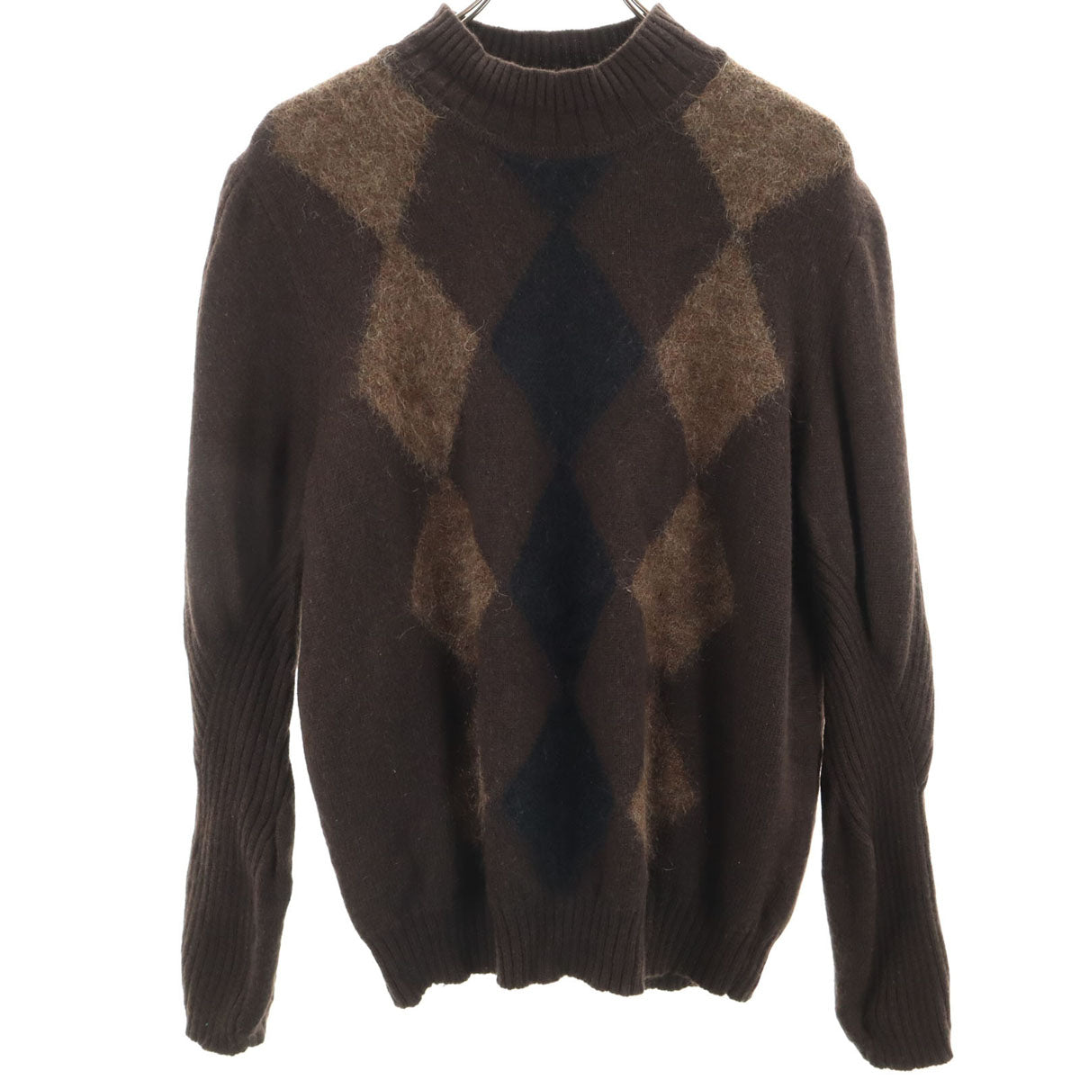VERRI 90s イタリア製 ウールブレンド オールド アーガイル柄 長袖 セーター ブラウン メンズ