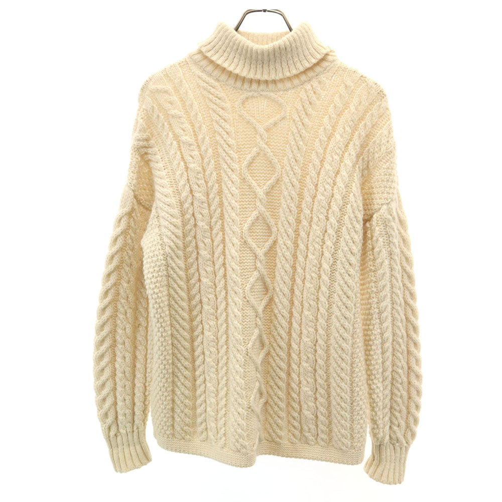 ガンジーウーレンズ イギリス製 ウール 長袖 タートルネック ニット M アイボリー セーター メンズ