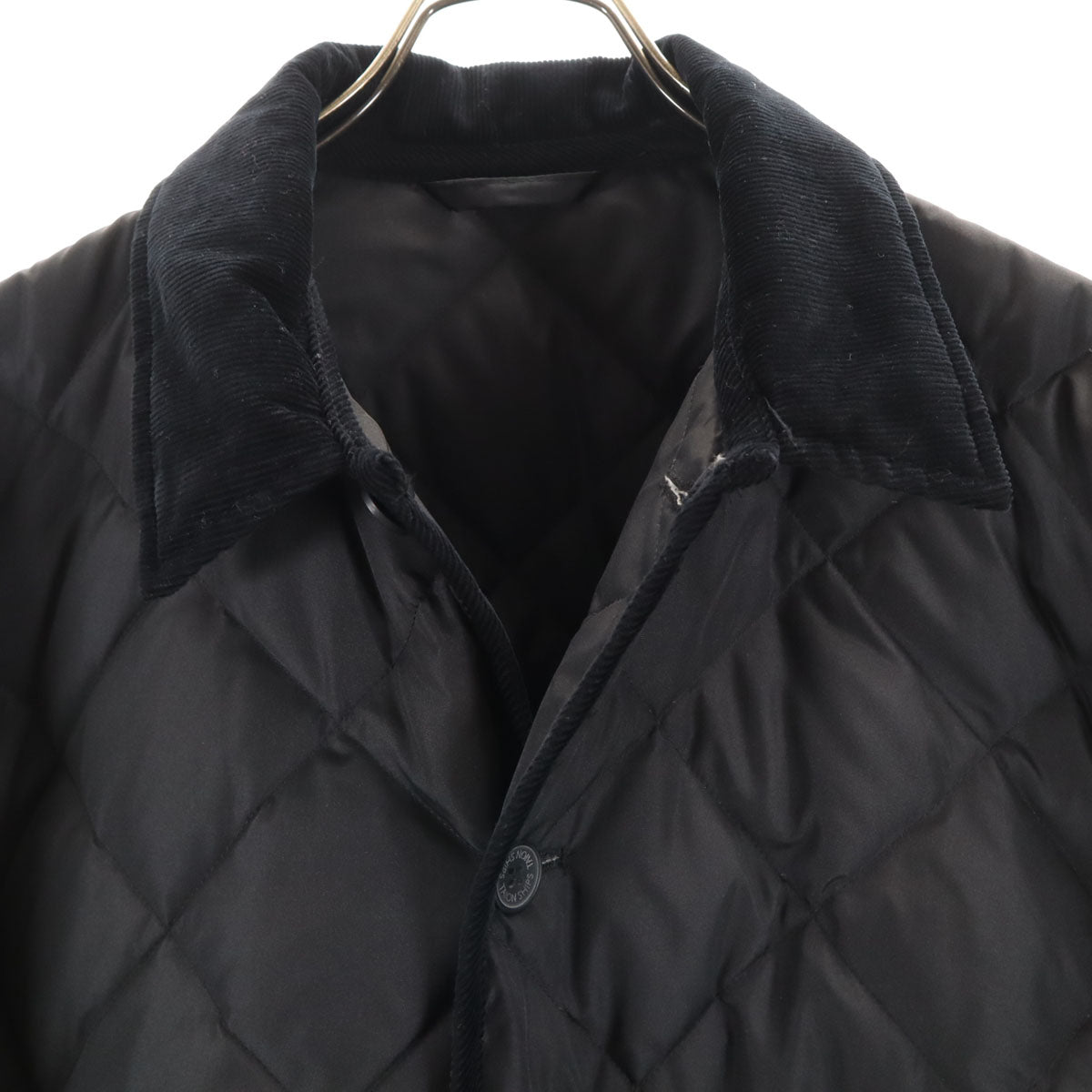 美品 TAION タイオン キルティング ダウンコート L ブラック 襟コーデュロイ メンズ