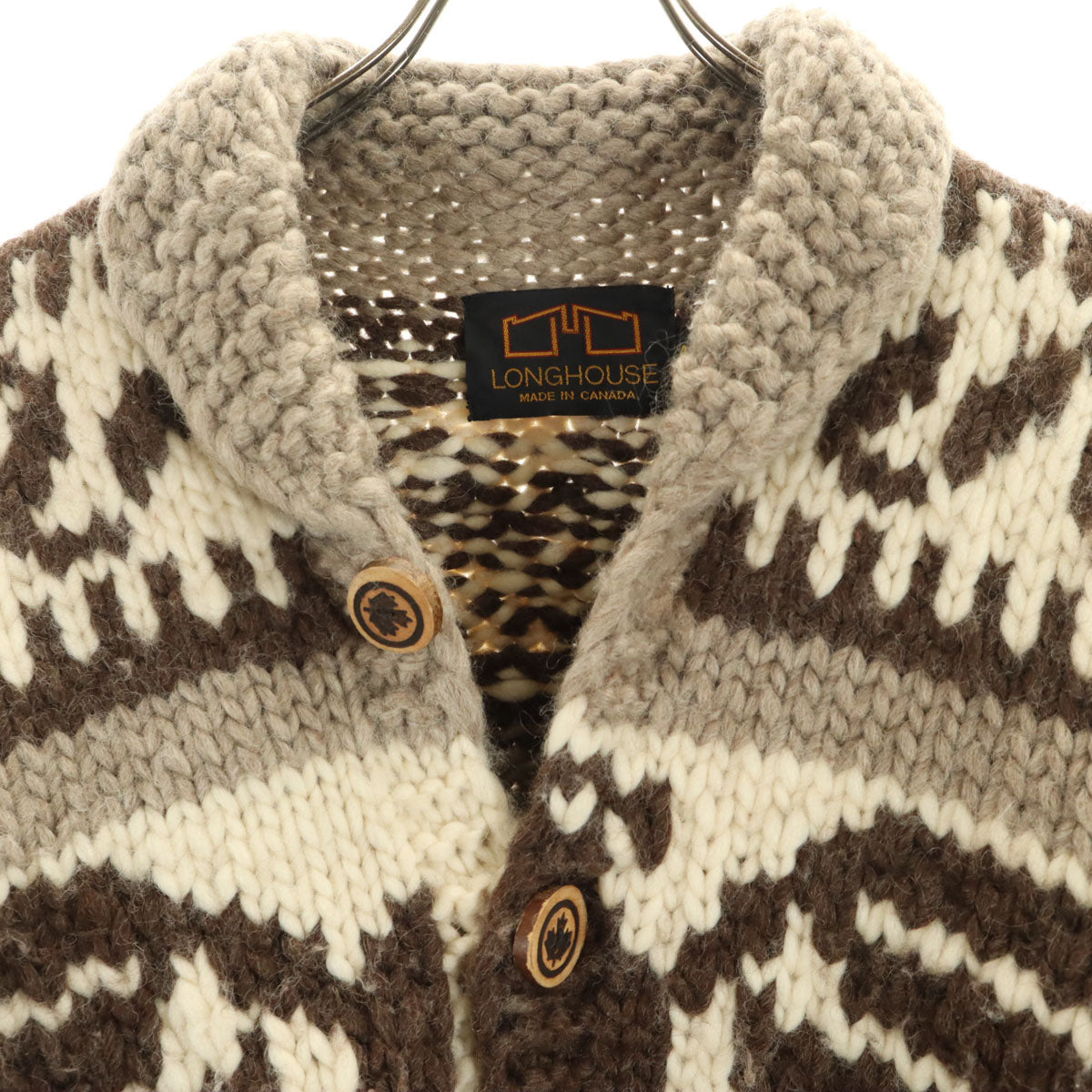 LONGHOUSE ロングハウス カナダ製 ウール100% カウチンジャケット 40 ベージュ系 メンズ