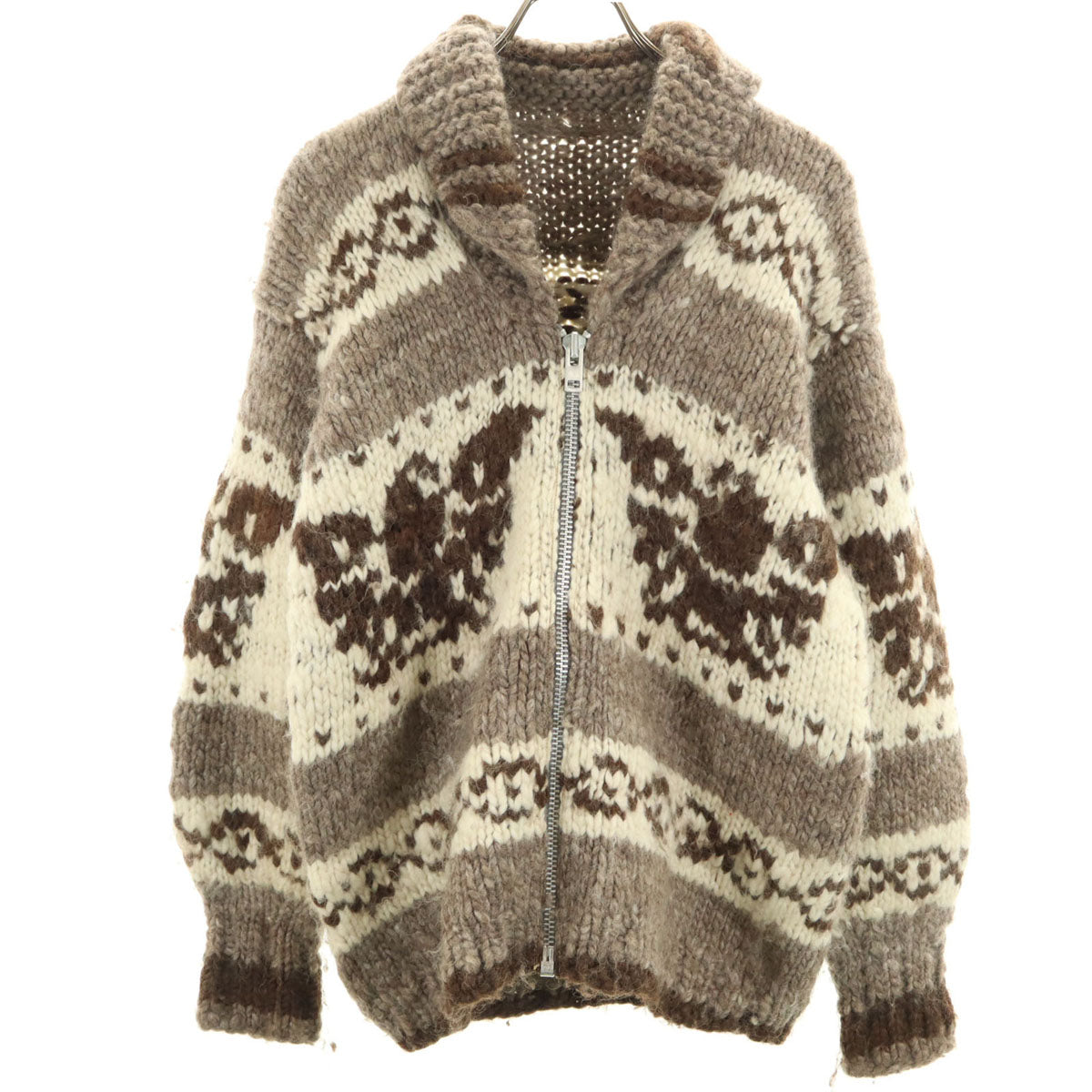 HERMES エルメス ヴィンテージ ウール100% カウチンジャケット ブラウン系 メンズ