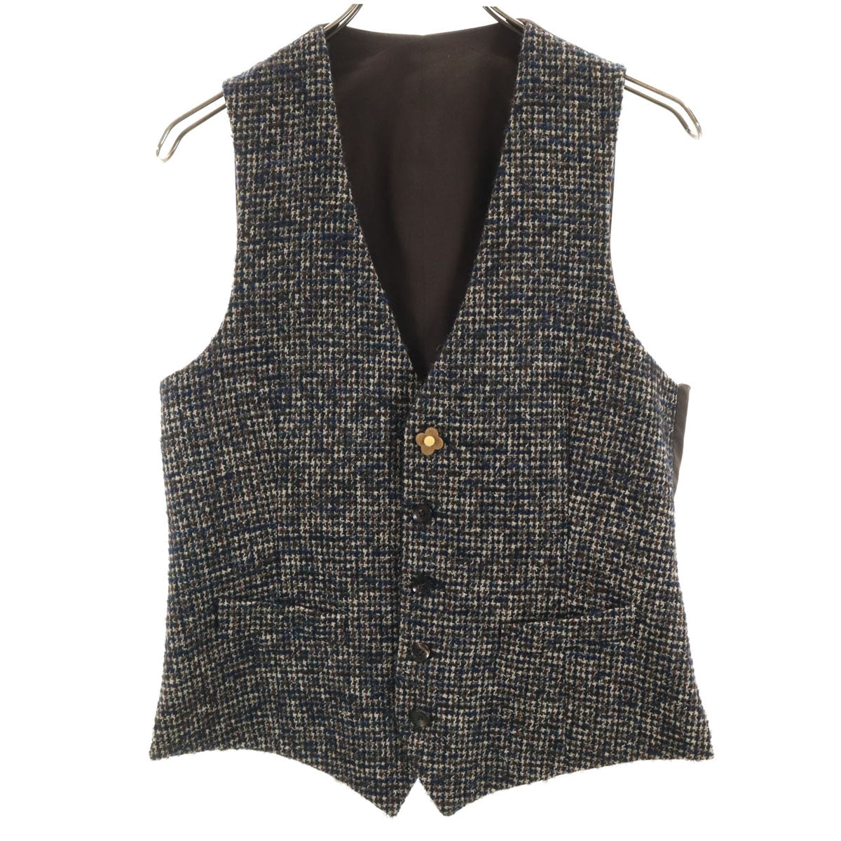 美品 LARDINI ラルディーニ イタリア製 ツイード切替 ジレベスト 44 ブラウン メンズ