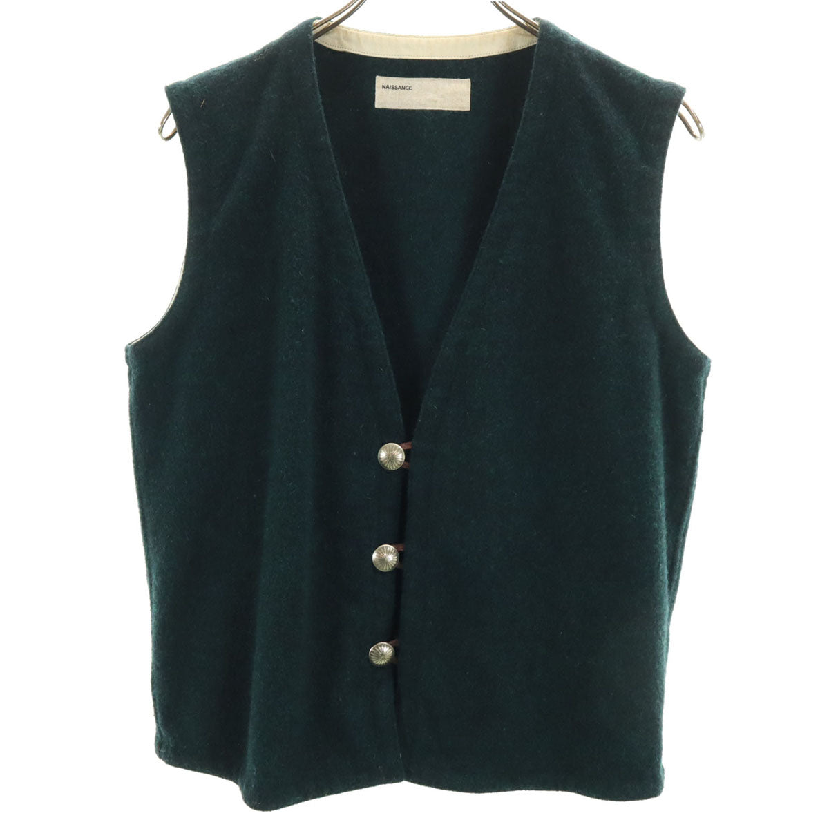 NAISSANCE ネサーンス 日本製 コンチョボタン Vネック ベスト S 深緑 メンズ
