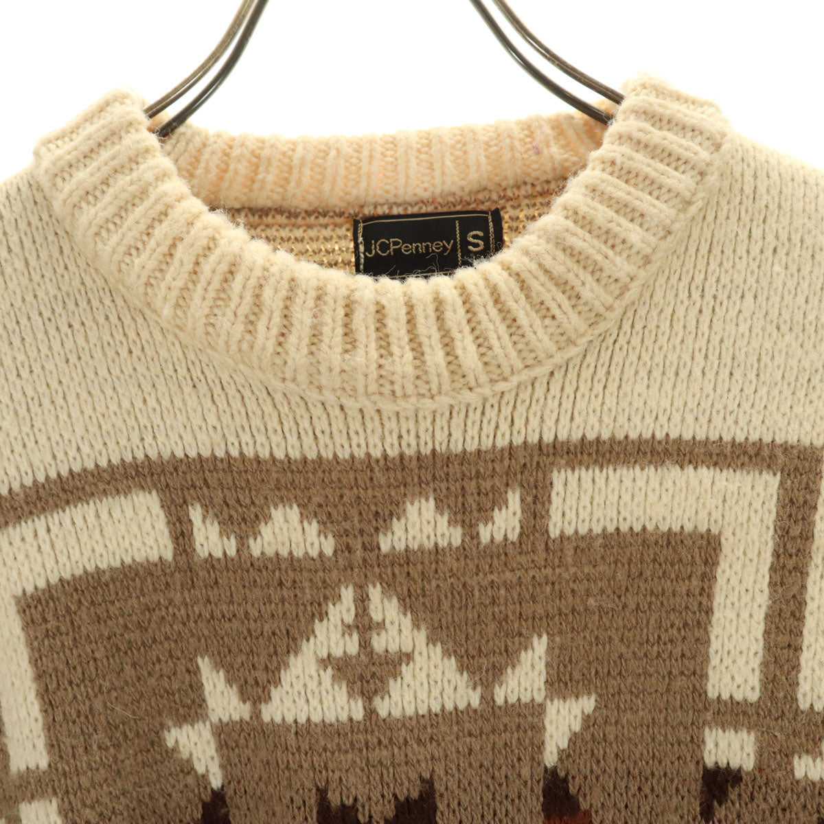 JCPenney ジェイシーペニー 80s ヴィンテージ ネイティブ柄 長袖 セーター S ベージュ ニット メンズ