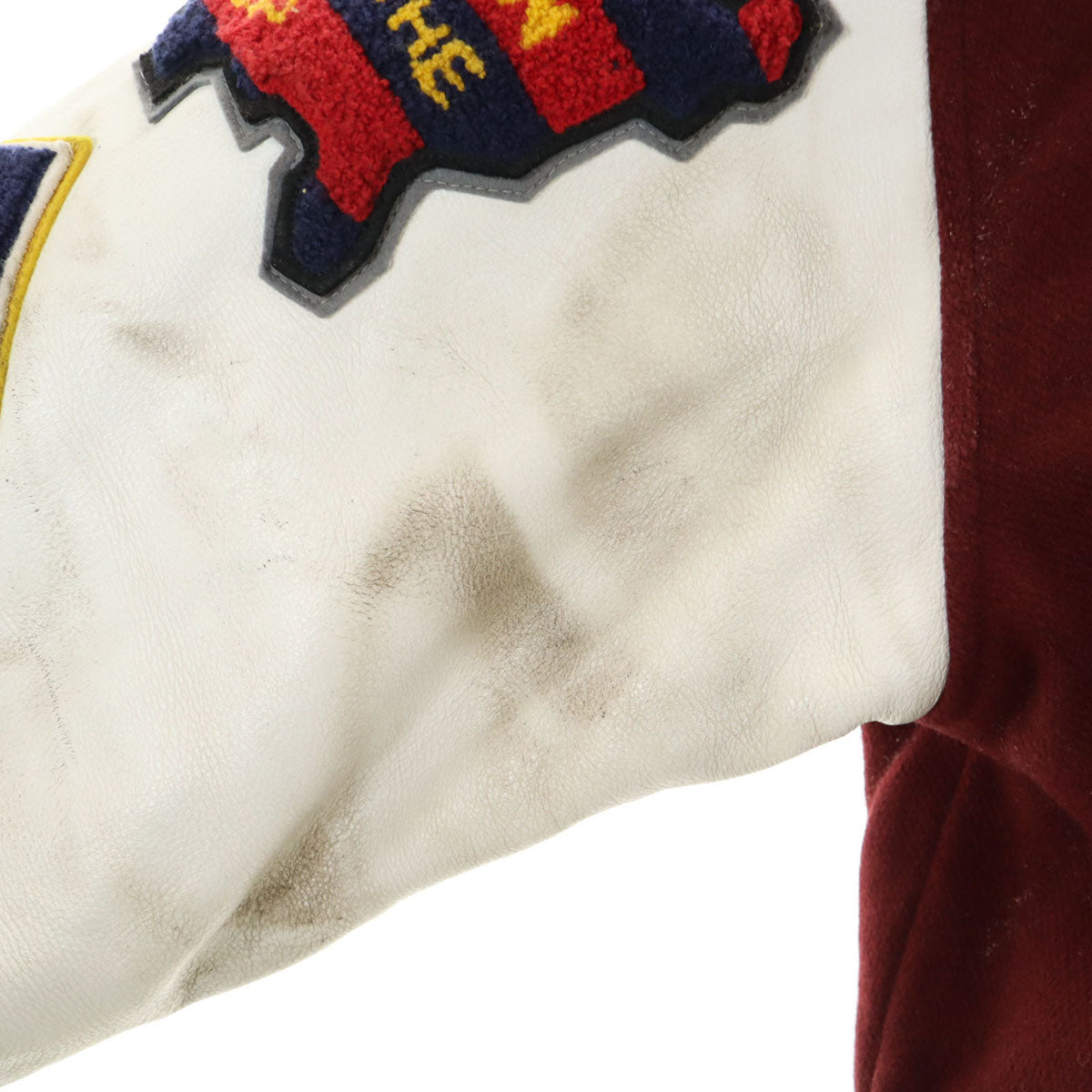 Champion チャンピオン レタードワッペン 牛革レザー切替 スタジャン L ボルドー メンズ