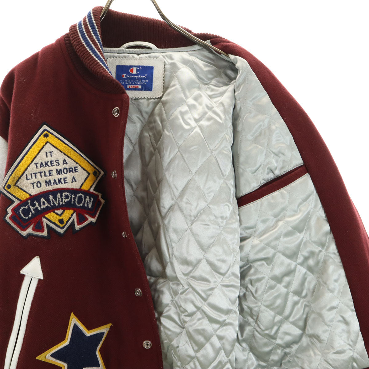 Champion チャンピオン レタードワッペン 牛革レザー切替 スタジャン L ボルドー メンズ