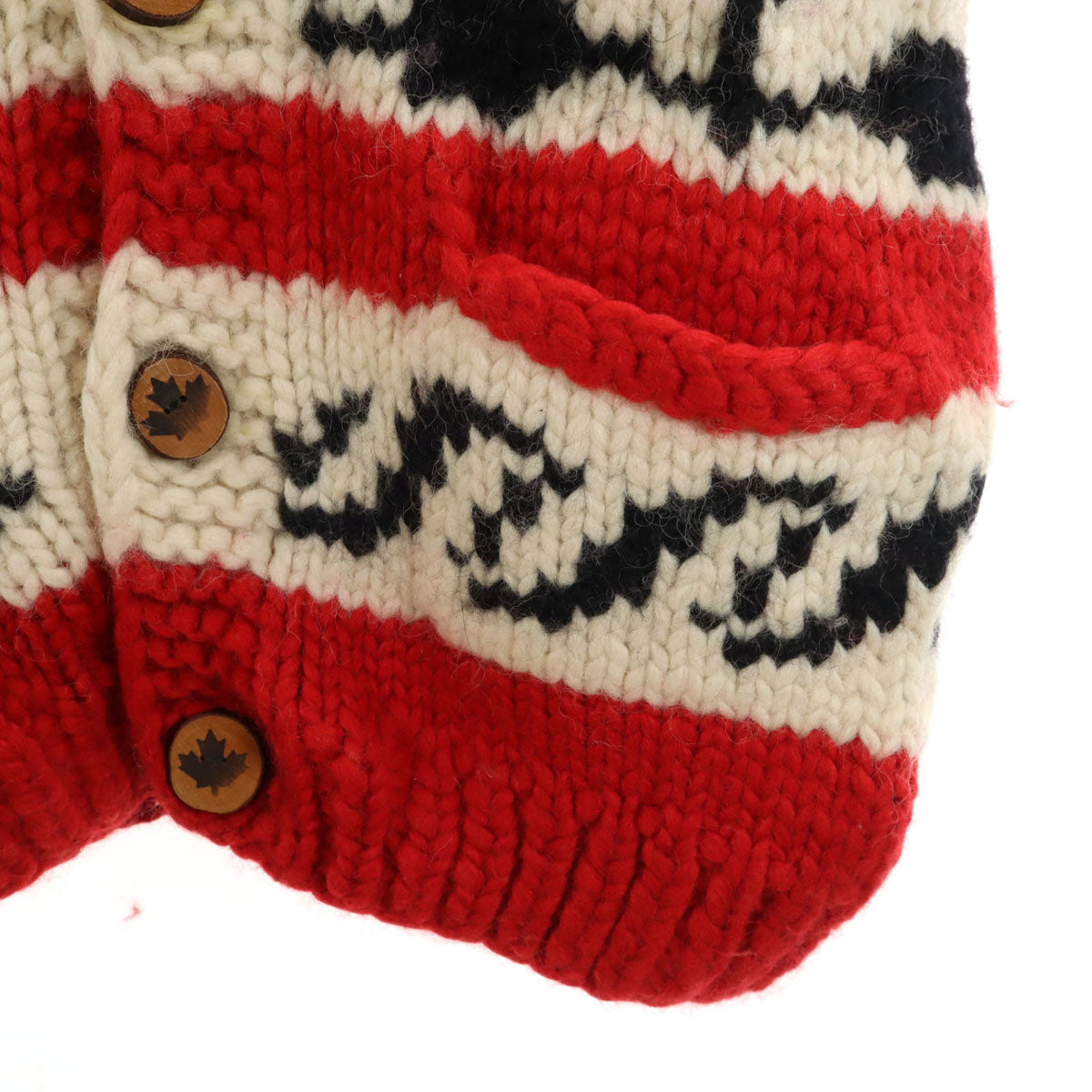 KANATA カナタ カナダ製 オオカミ ウルフ カウチンジャケット レッド メープルボタン セーター アニマル柄 メンズ