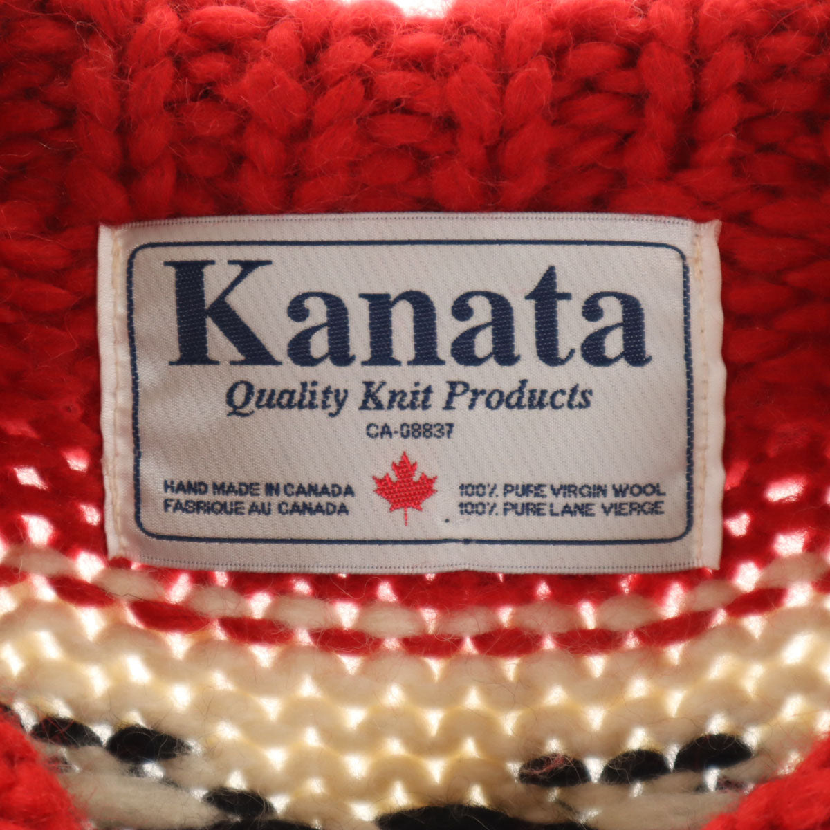 KANATA カナタ カナダ製 オオカミ ウルフ カウチンジャケット レッド メープルボタン セーター アニマル柄 メンズ