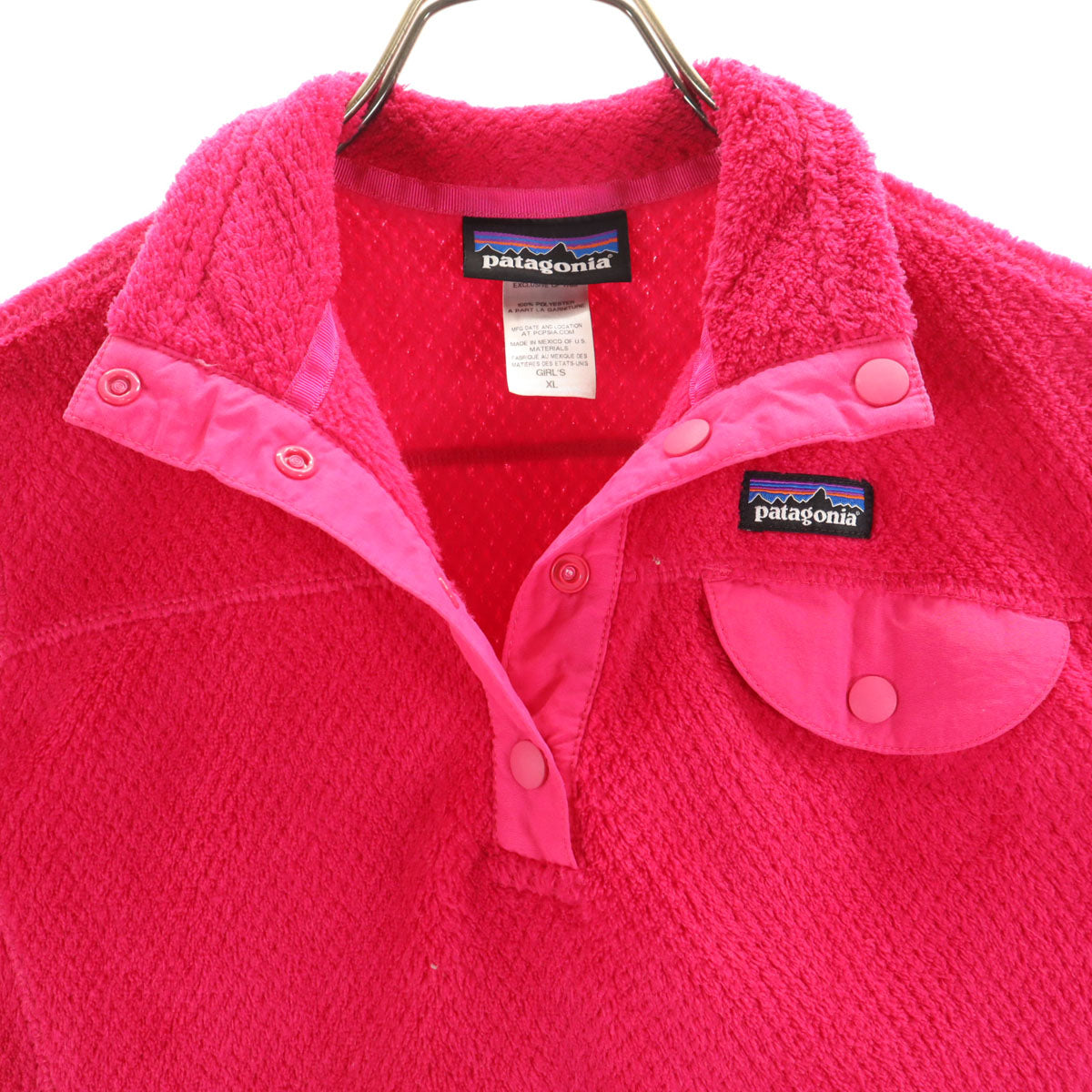 美品 patagonia パタゴニア スナップT フリースジャケット XL ピンク 65585FA14 アウトドア プルオーバー キッズ