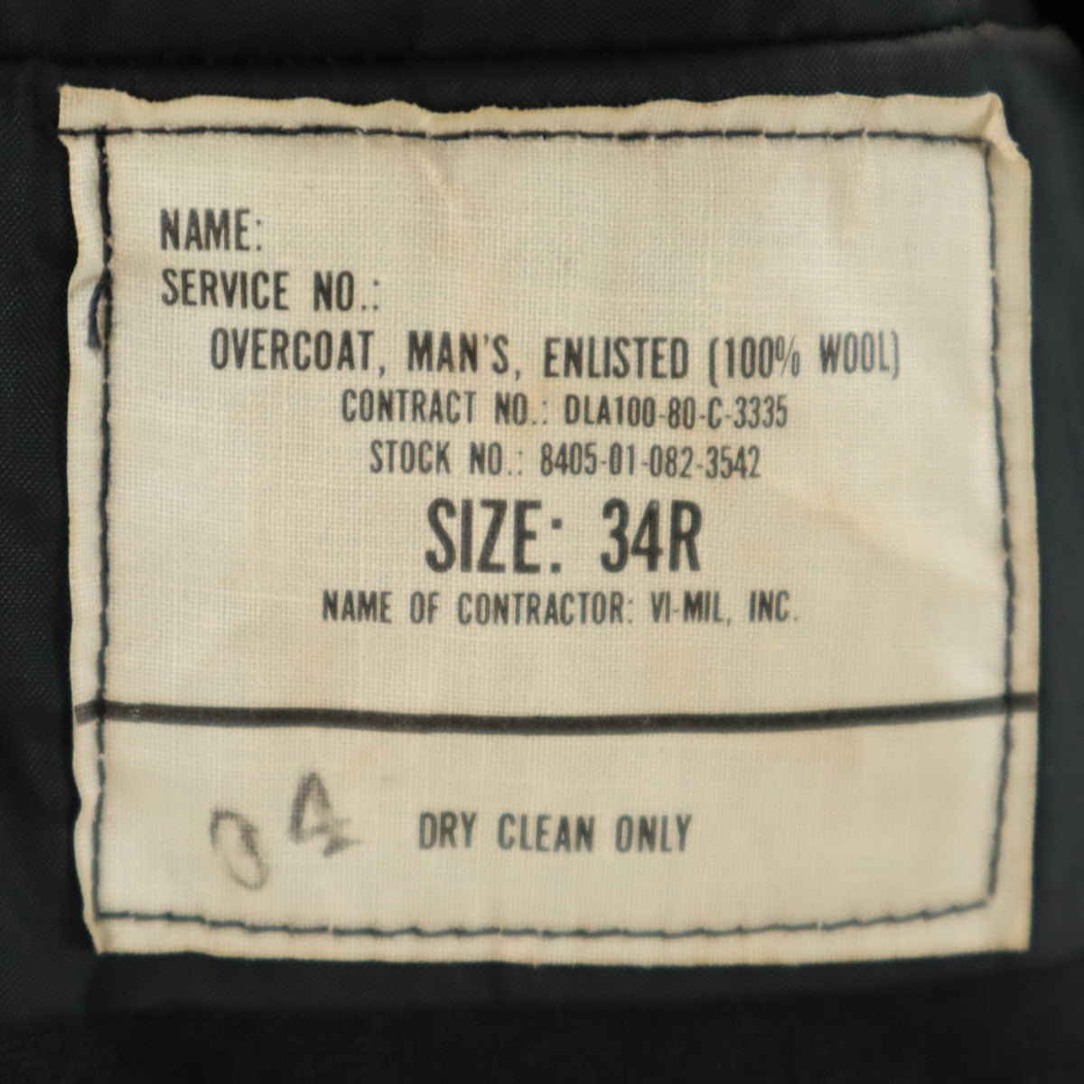 US NAVY アメリカ海軍 80s VI-MIL,INC.社製 ウール100% ヴィンテージ ピーコート 34R ブラック メンズ