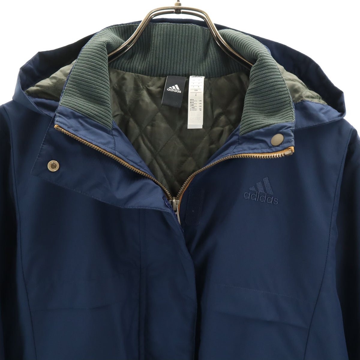 adidas アディダス フード付き ウインドブレーカー 上下 セットアップ S ネイビー トレーニング トリコット裏地 レディース