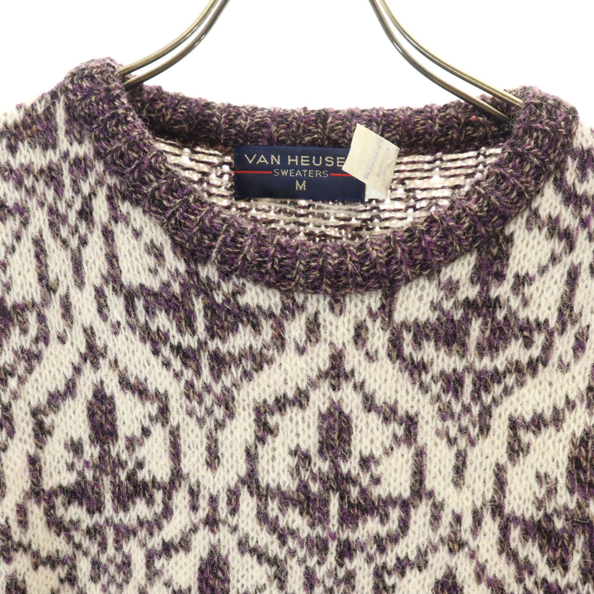 VAN HEUSEN ヴァンヒューゼン 80s 90s USA製 オールド 総柄 長袖 セーター M アイボリー ニット メンズ