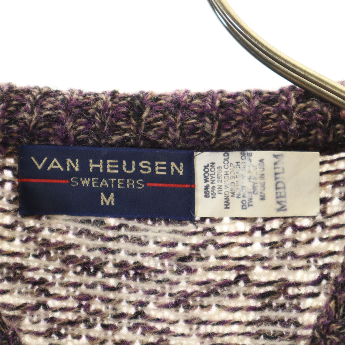 VAN HEUSEN ヴァンヒューゼン 80s 90s USA製 オールド 総柄 長袖 セーター M アイボリー ニット メンズ