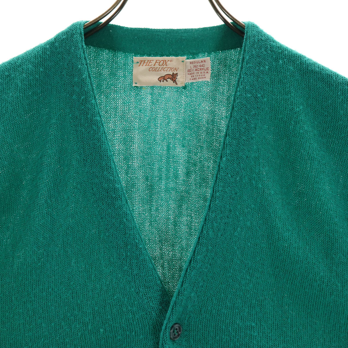 THE FOX COLLECTION ザフォックスコレクション 70s 80s USA製 ヴィンテージ 長袖 ニットカーディガン L グリーン メンズ