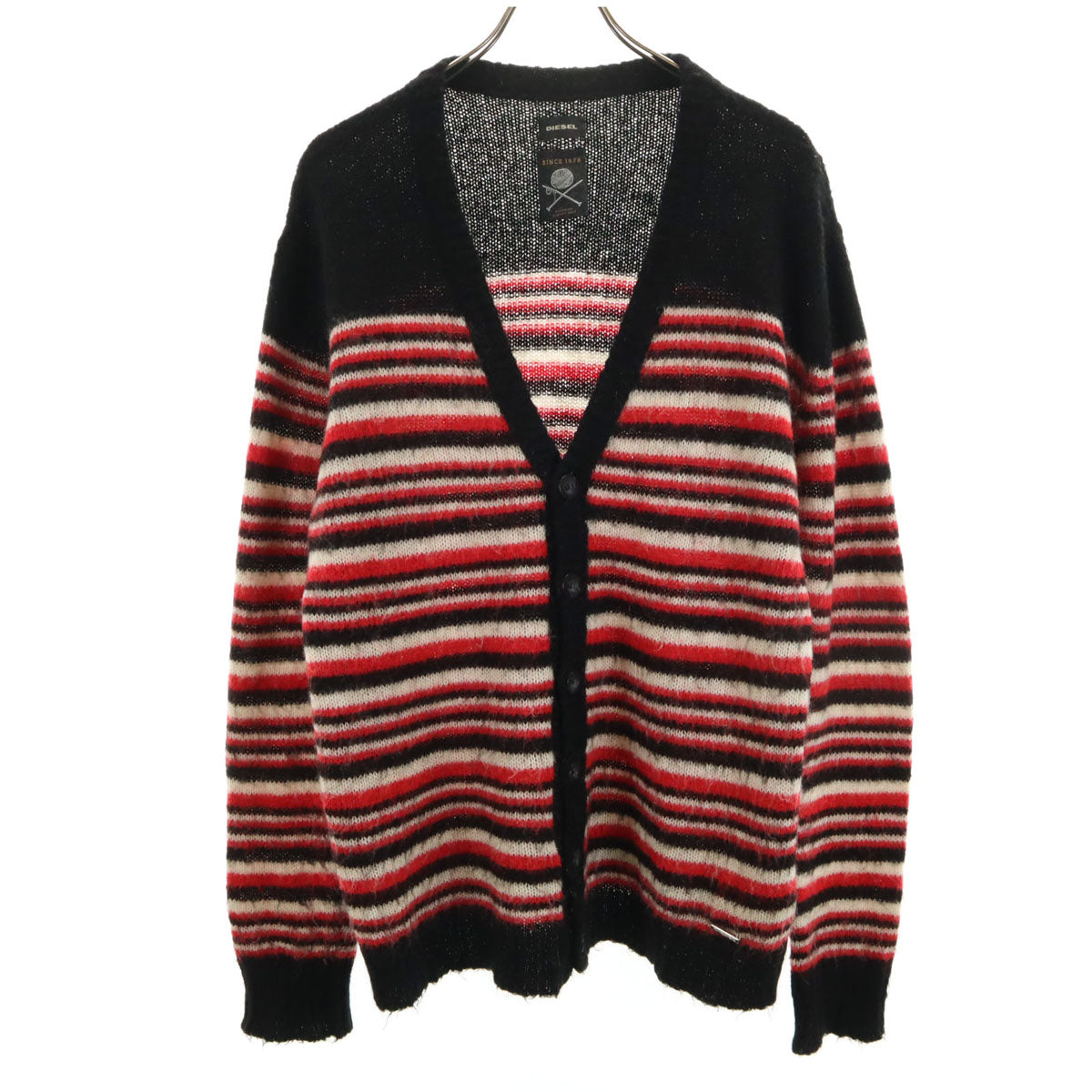 DIESEL ディーゼル イタリア製 ボーダー 長袖 ニットカーディガン L ブラック系 メンズ