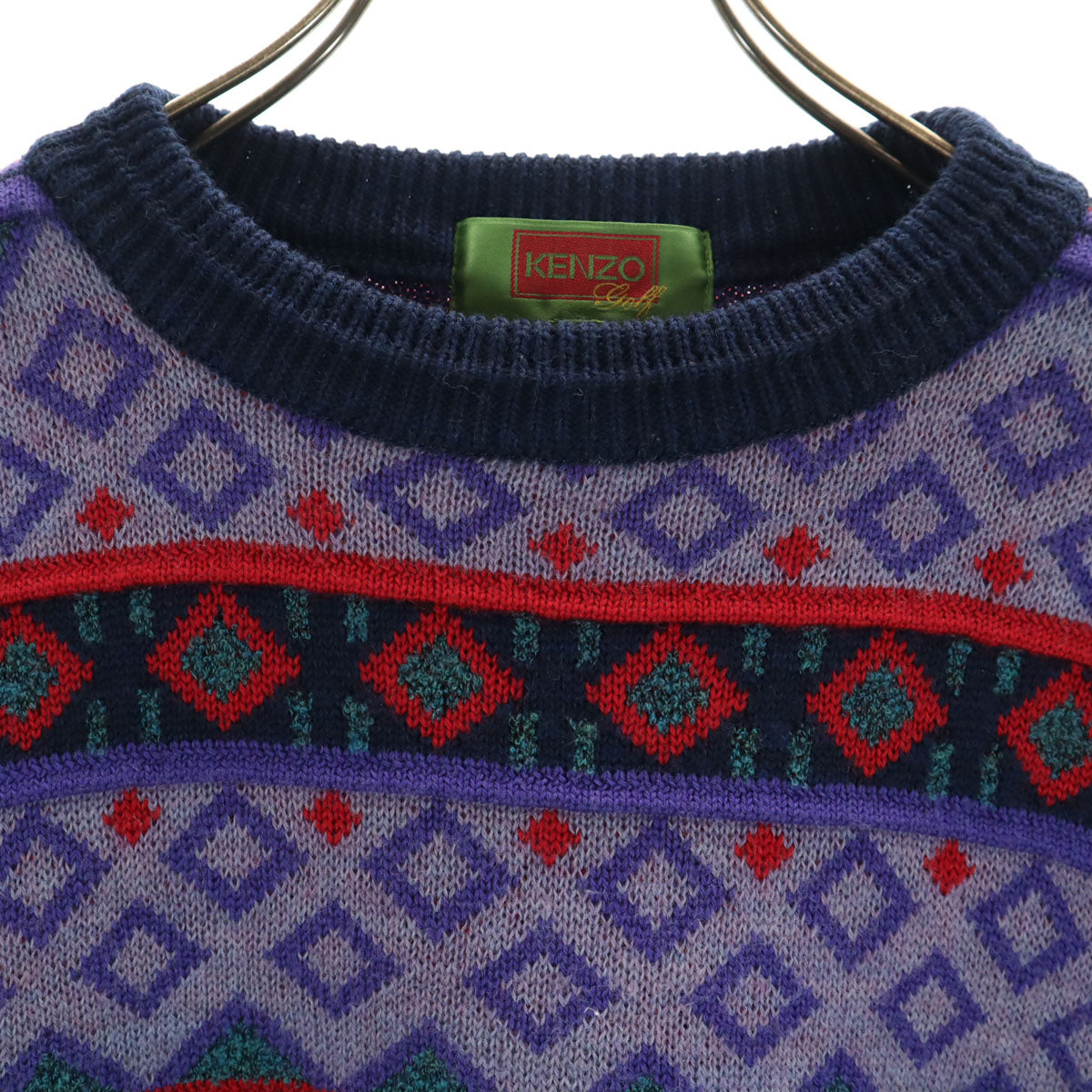 KENZO ケンゾー 90s 日本製 ウールブレンド オールド 総柄 ゴルフ 長袖 セーター 3 パープル系 ニット メンズ