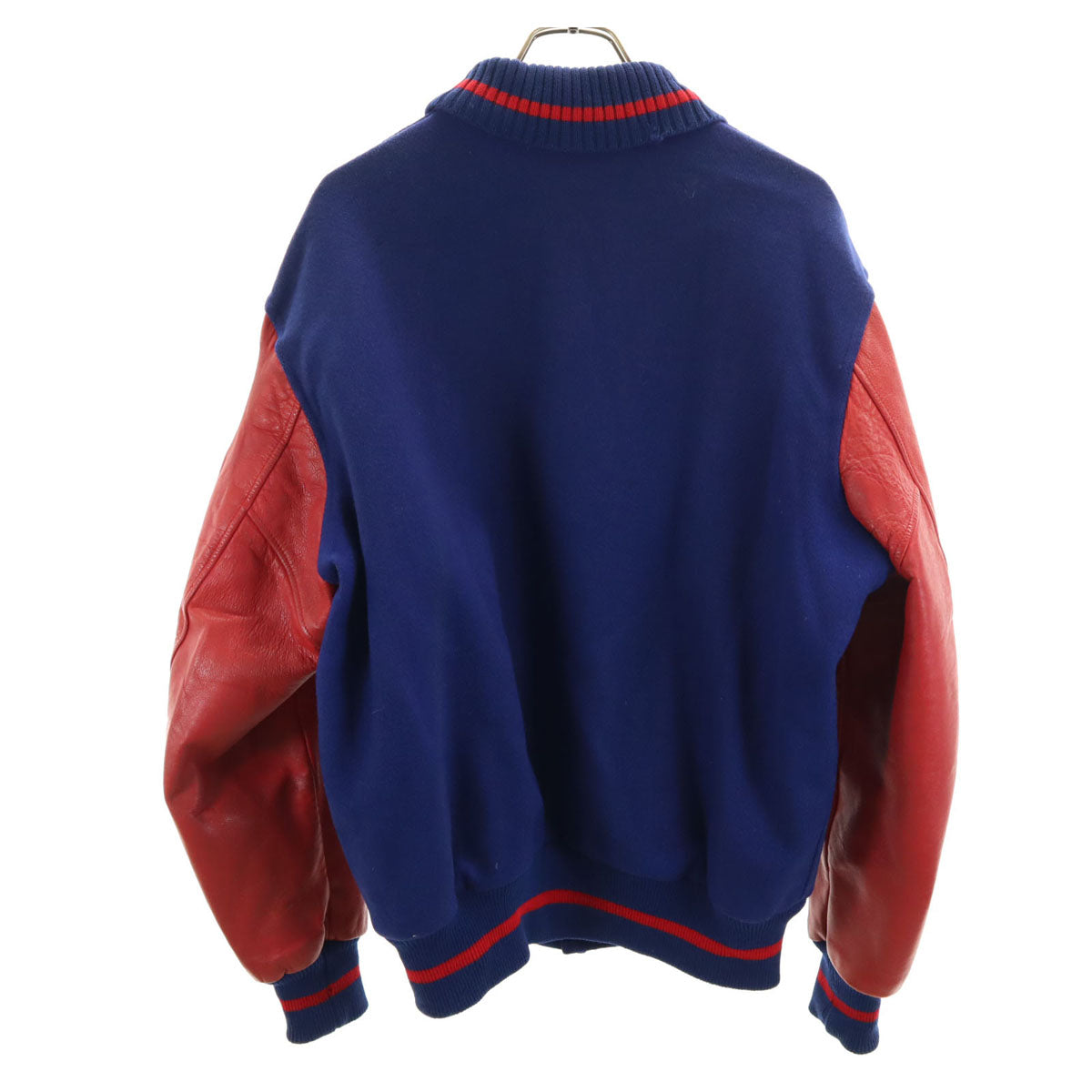 LASLEY KNITTING ラスレイニッティング 60s ウール ヴィンテージ 袖革 スタジャン 44 ネイビー系 メンズ