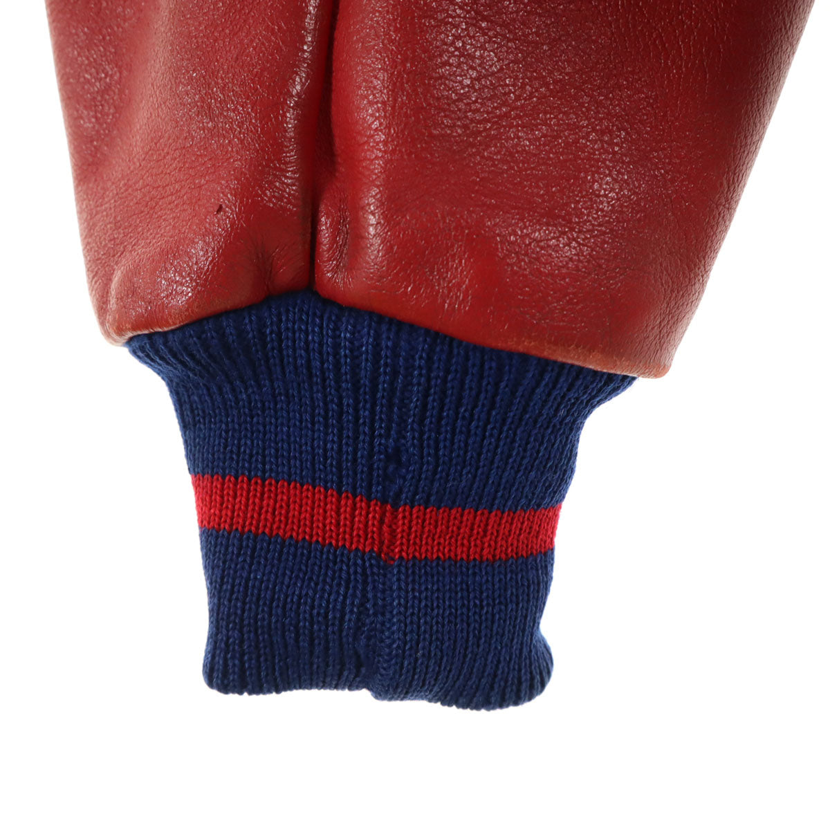 LASLEY KNITTING ラスレイニッティング 60s ウール ヴィンテージ 袖革 スタジャン 44 ネイビー系 メンズ