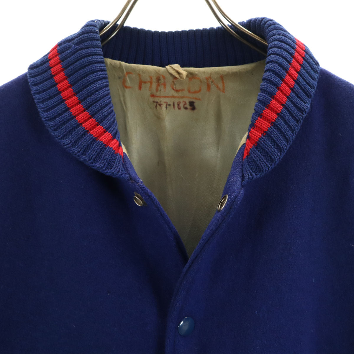 LASLEY KNITTING ラスレイニッティング 60s ウール ヴィンテージ 袖革 スタジャン 44 ネイビー系 メンズ