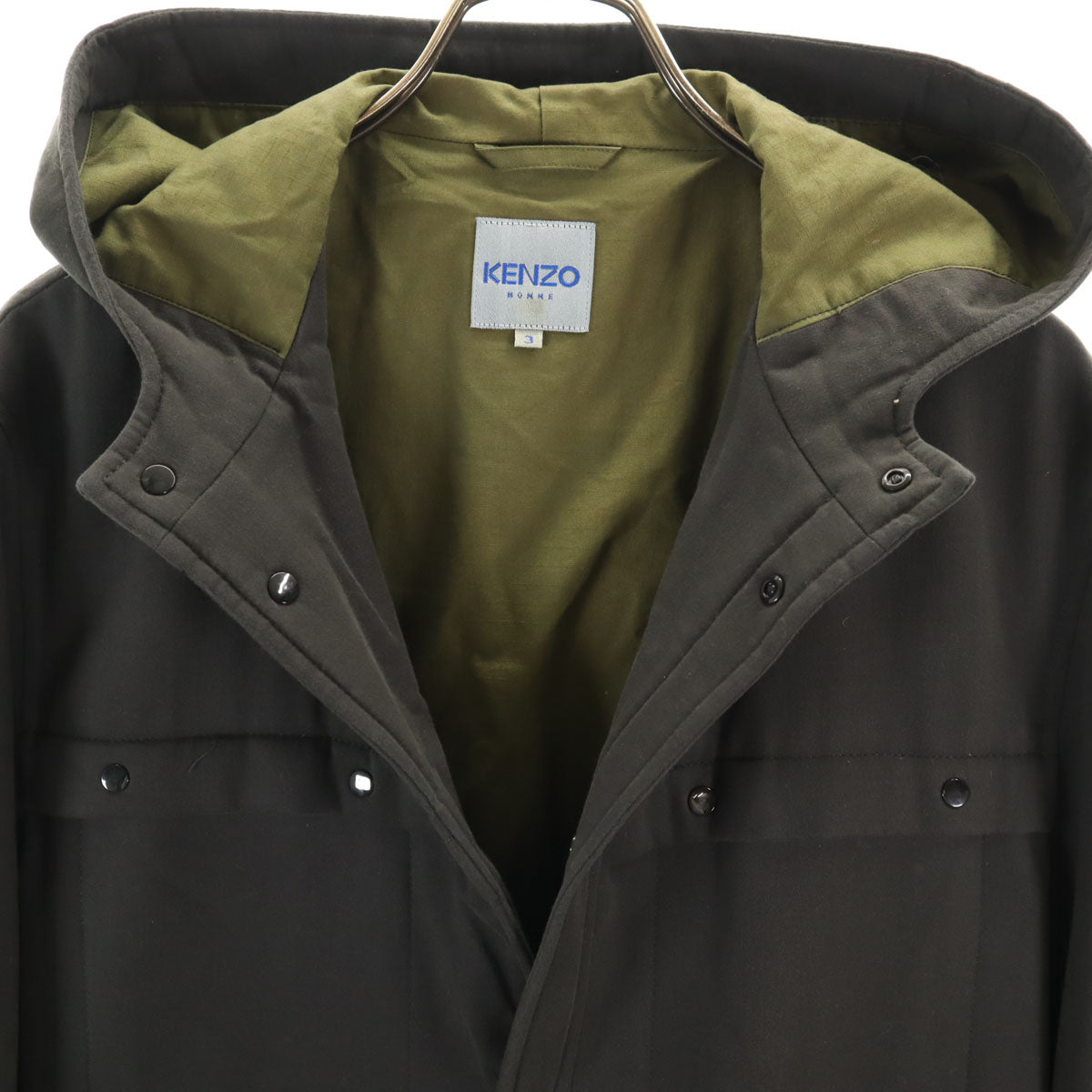 KENZO HOMME ケンゾーオム 90s 日本製 オールド フーデッド コート 3 チャコールブラック メンズ
