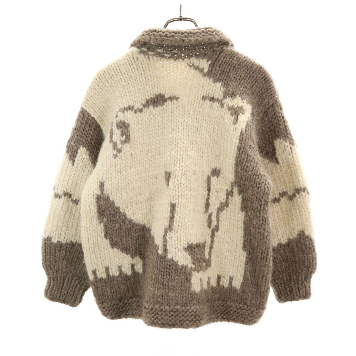 90s カナダ製 オールド ツリー ベア柄 ショールカラー カウチンジャケット アイボリー メープルボタン クマ メンズ