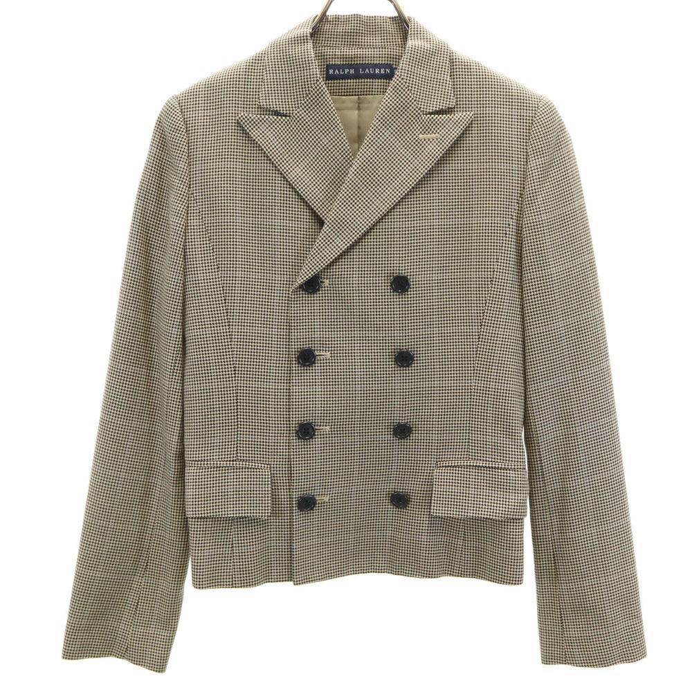 RALPH LAUREN ラルフローレン シルクブレンド ハウンドトゥース柄 ダブル テーラードジャケット 9 ベージュ レディース