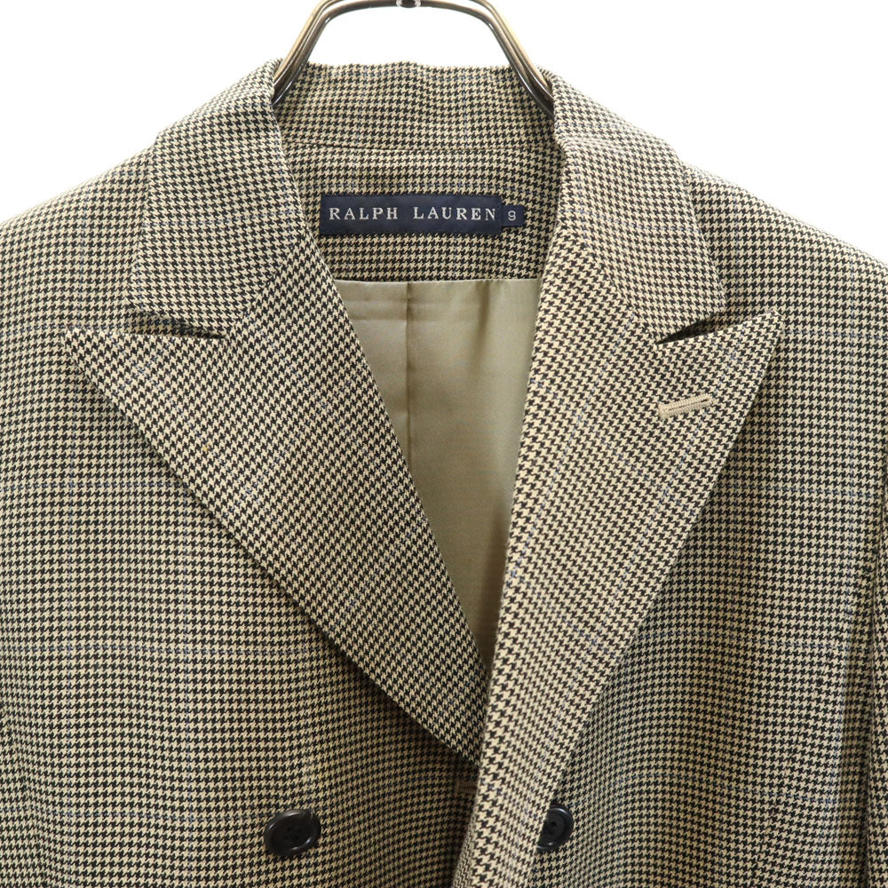 RALPH LAUREN ラルフローレン シルクブレンド ハウンドトゥース柄 ダブル テーラードジャケット 9 ベージュ レディース