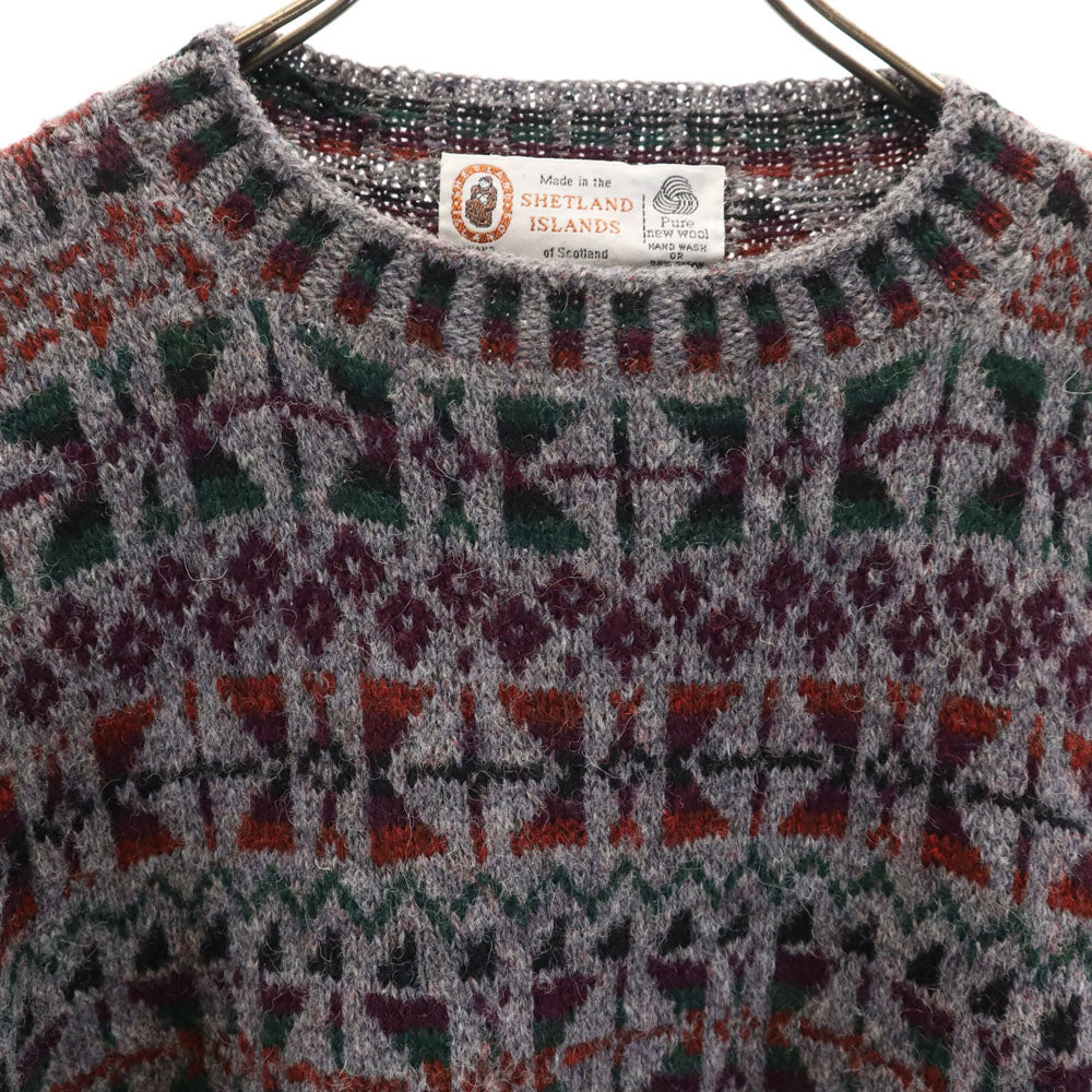 ヘイゼル シンプソン 80s スコットランド製 ヴィンテージ ネイティブ柄 長袖 セーター グレー ニット メンズ