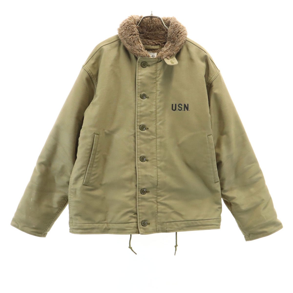HOUSTON ヒューストン 日本製 N-1デッキ ジャケット 40 カーキ 裏ボア メンズ
