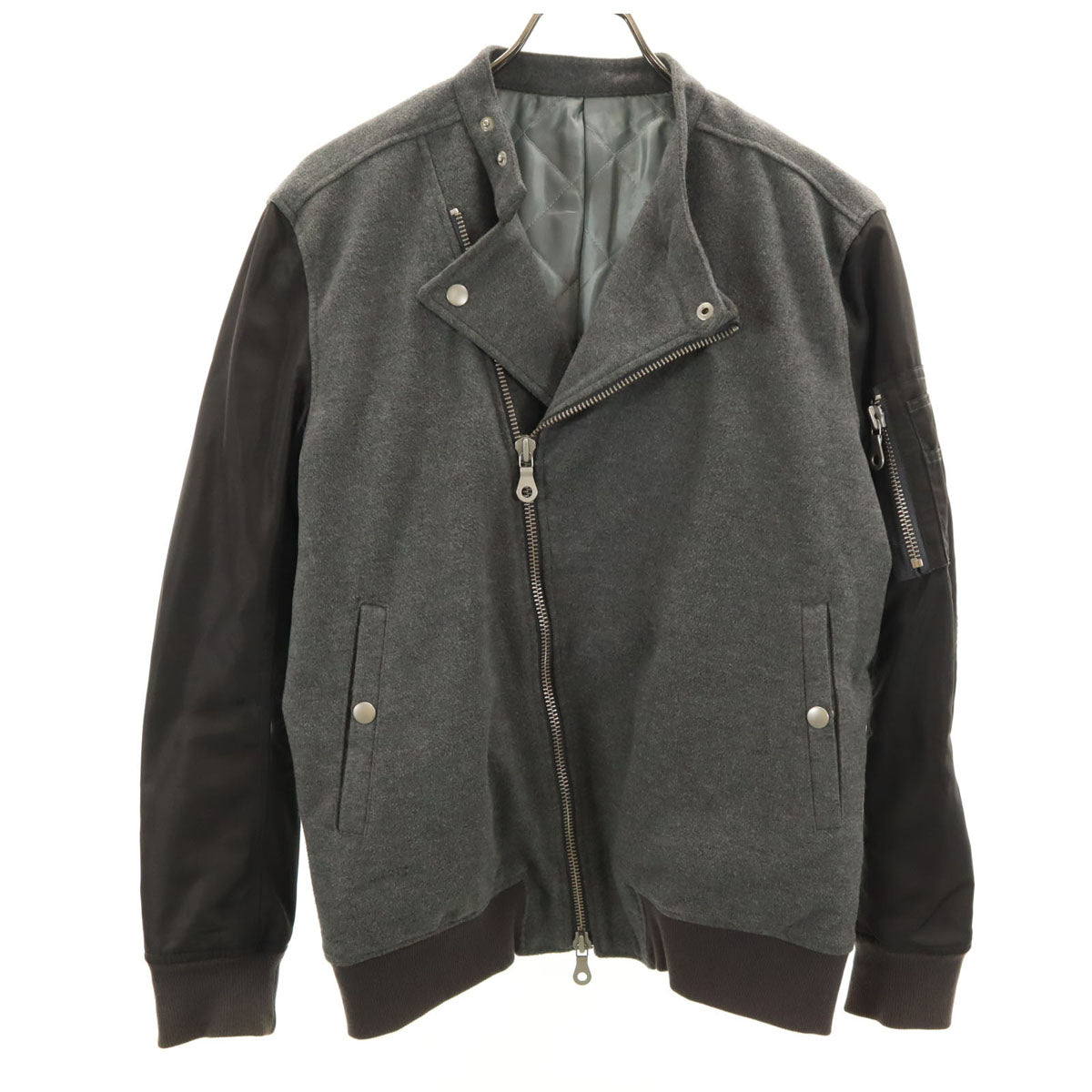 NO ID. ノーアイディ ライダースジャケット 1 グレー系 裏キルティング メンズ