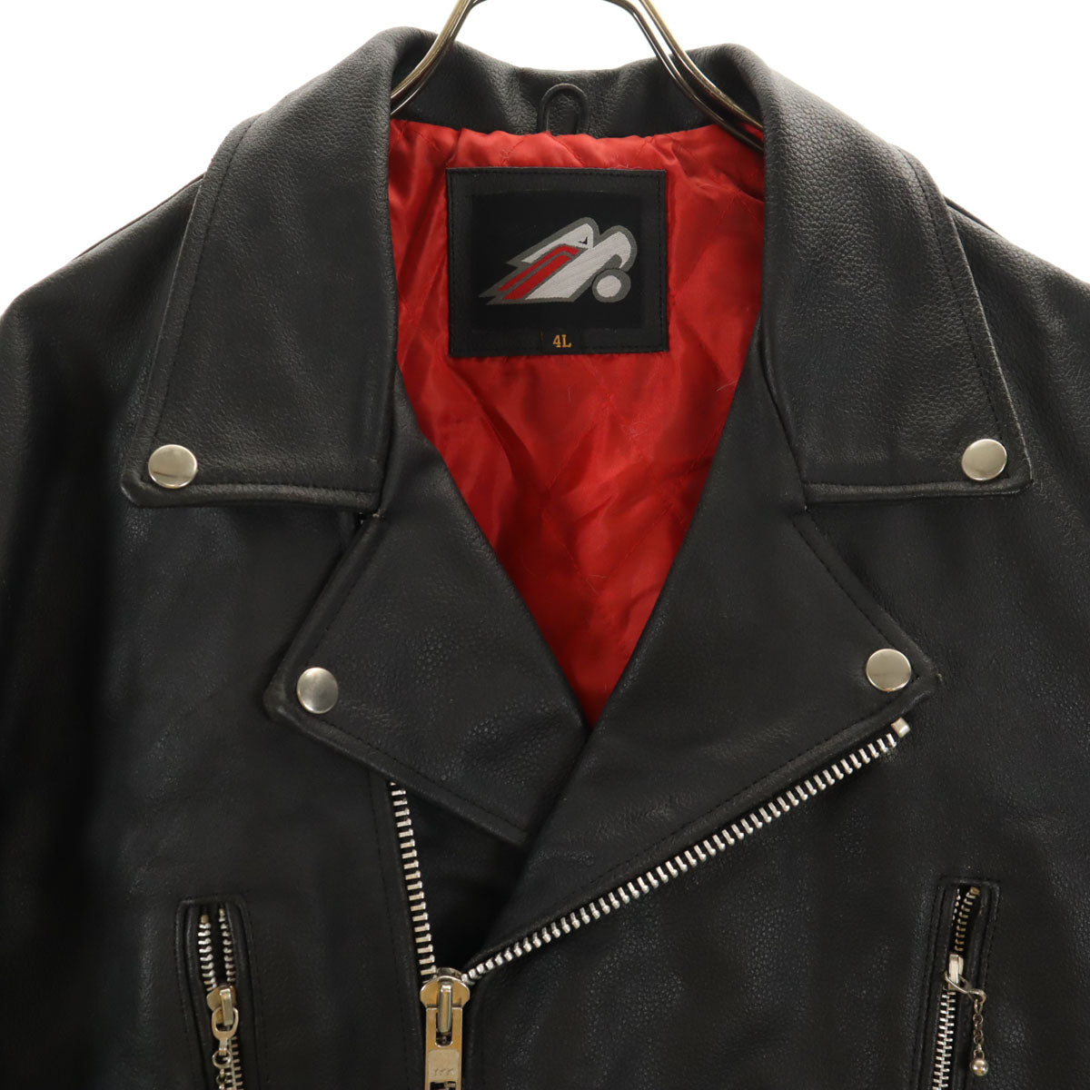 レザー ライダースジャケット 4L ブラック系 ビッグサイズ 裏キルティング メンズ