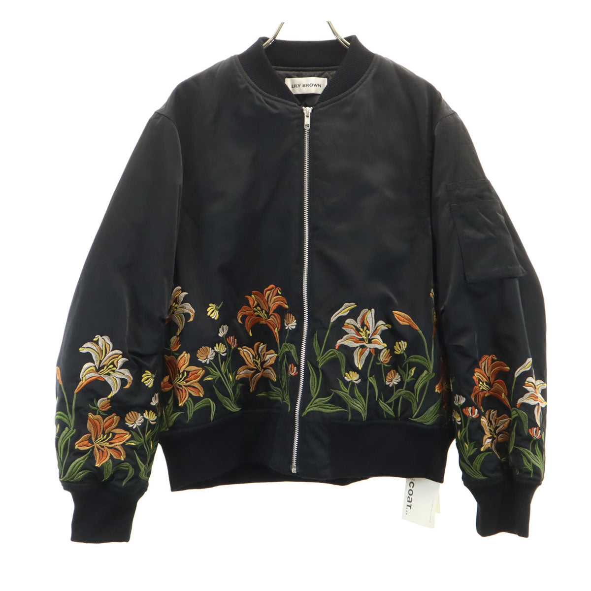 未使用 Lily Brown リリーブラウン 花刺繍 MA-1 ブルゾン F ブラック タグ付き レディース