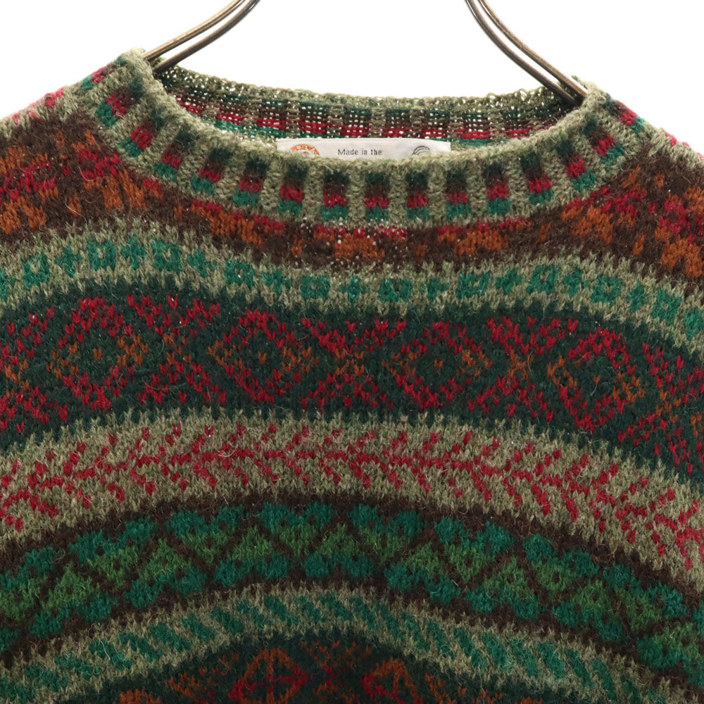 ヘイゼル シンプソン 80s スコットランド製 ヴィンテージ フェアアイル柄 長袖 セーター グリーン系 ニット メンズ