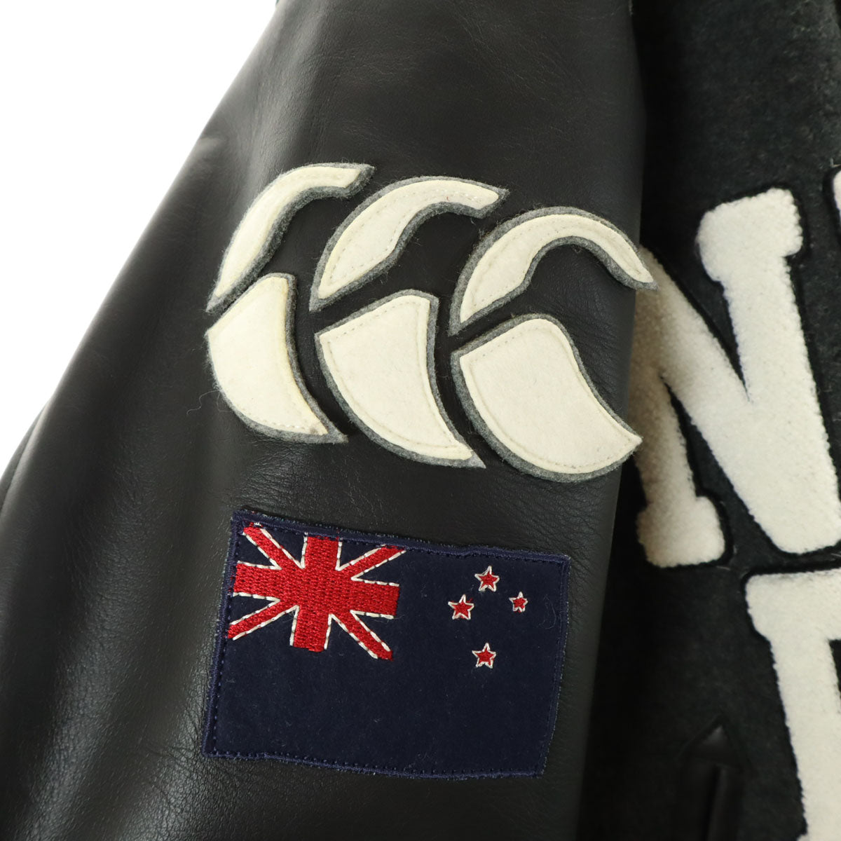 CANTERBURY OF NEW ZEALAND カンタベリー ウールブレンド ラグビー 袖レザー切替 スタジャン L グレー メンズ