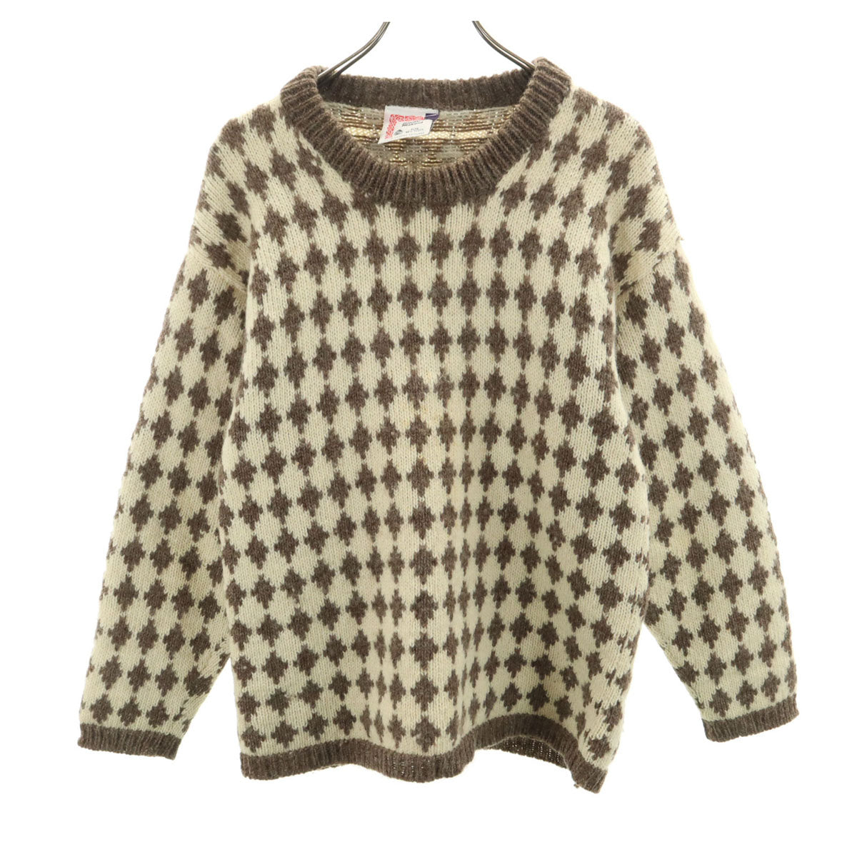 Rapaki Mahana 90s ニュージーランド製 オールド 総柄 長袖 セーター 42 生成り ニット メンズ