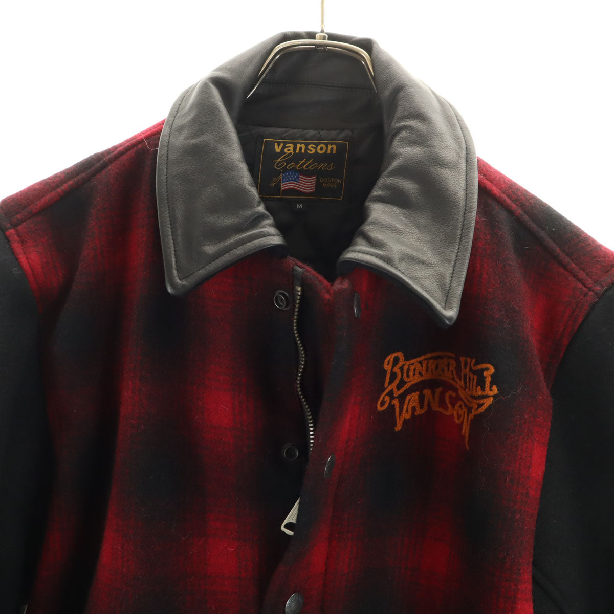 VANSON バンソン ウールブレンド チェック スタジャン M レッド TALONジップ メンズ
