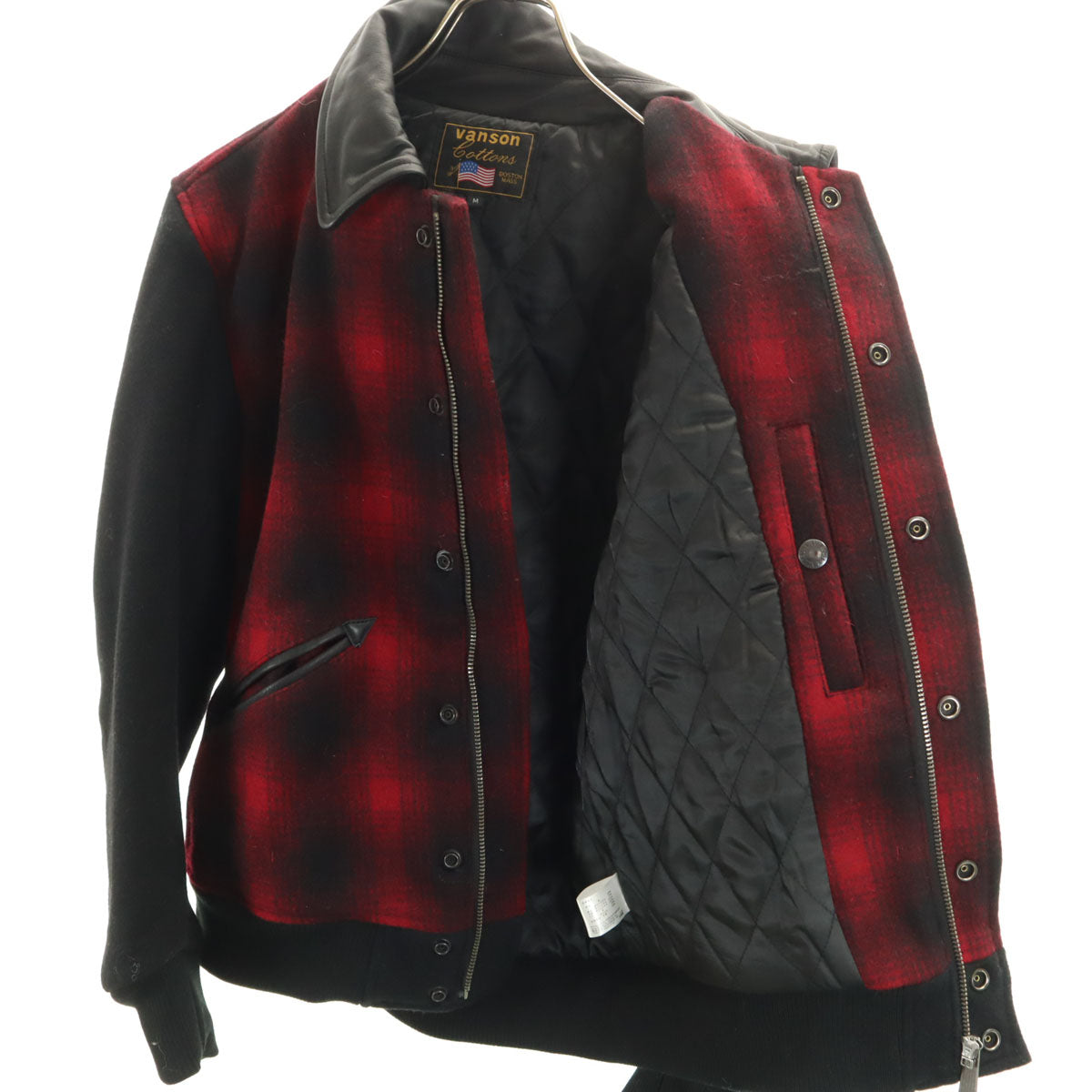 VANSON バンソン ウールブレンド チェック スタジャン M レッド TALONジップ メンズ