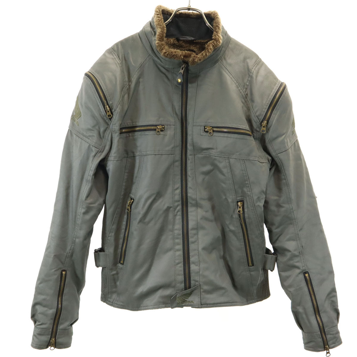 HONDA ホンダ バイク オイルコーティング加工 ライディング ジャケット LL カーキ 中綿 裏ファー プロテクター付き メンズ