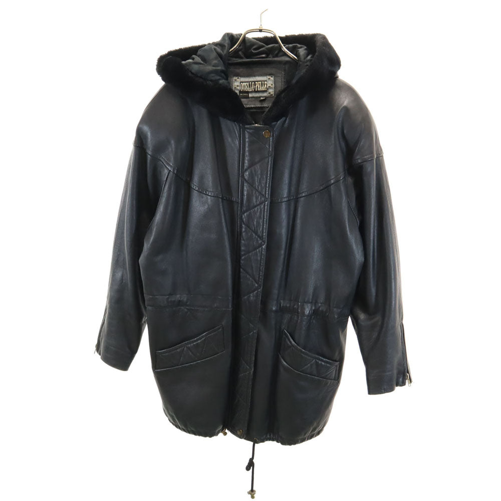 OTELLO PELLE フーデッド レザーコート M ブラック 中綿 レディース