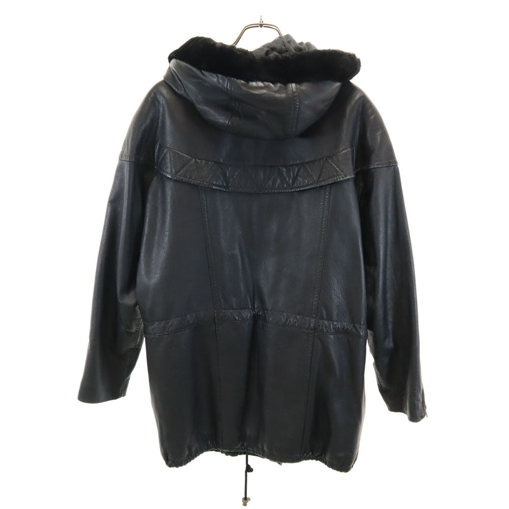 OTELLO PELLE フーデッド レザーコート M ブラック 中綿 レディース