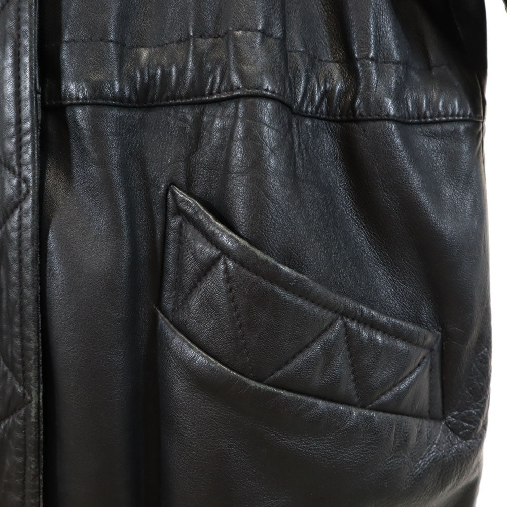 OTELLO PELLE フーデッド レザーコート M ブラック 中綿 レディース