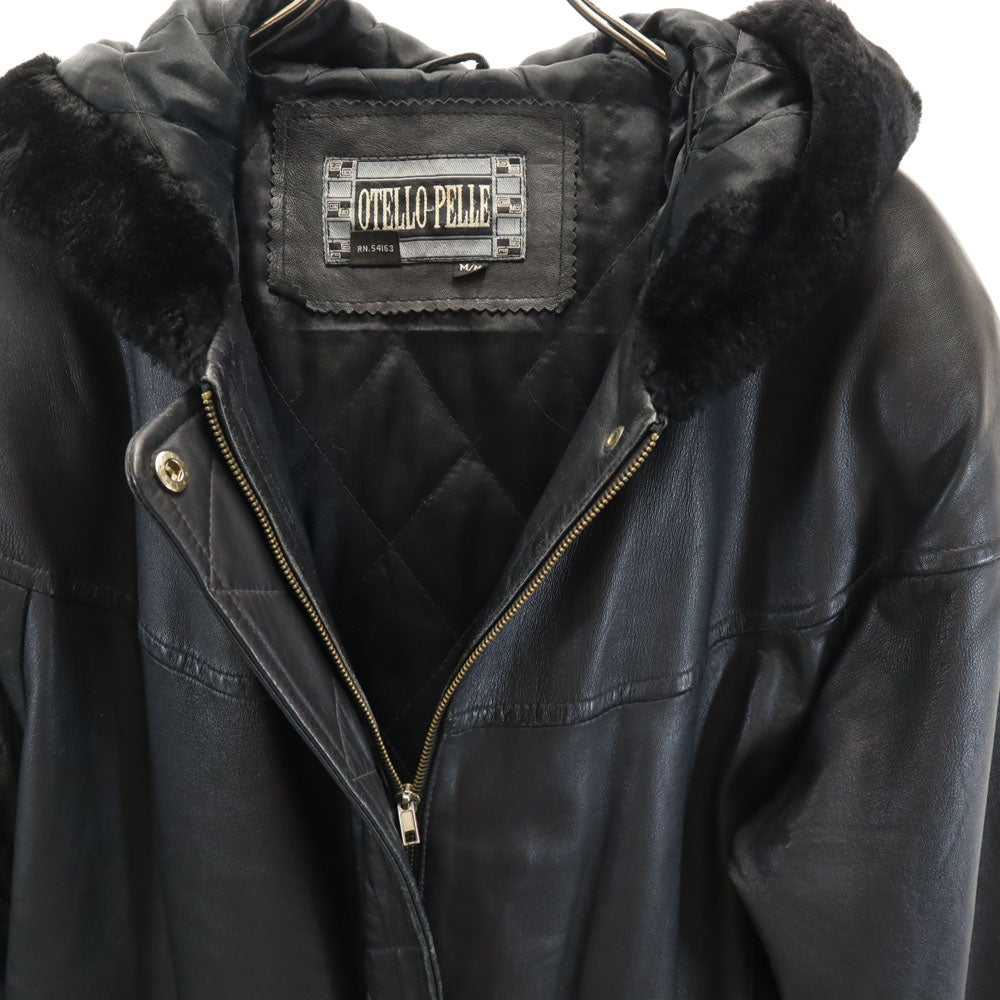 OTELLO PELLE フーデッド レザーコート M ブラック 中綿 レディース